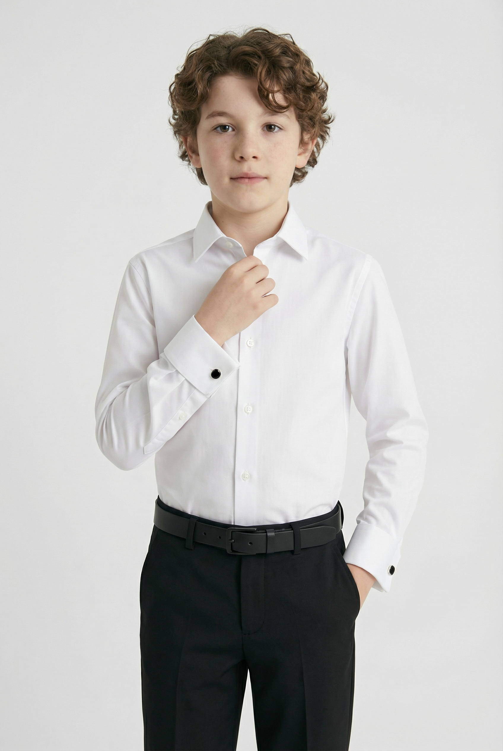 Chemise classique à col pour garçons avec boutons de manchette - Blanc