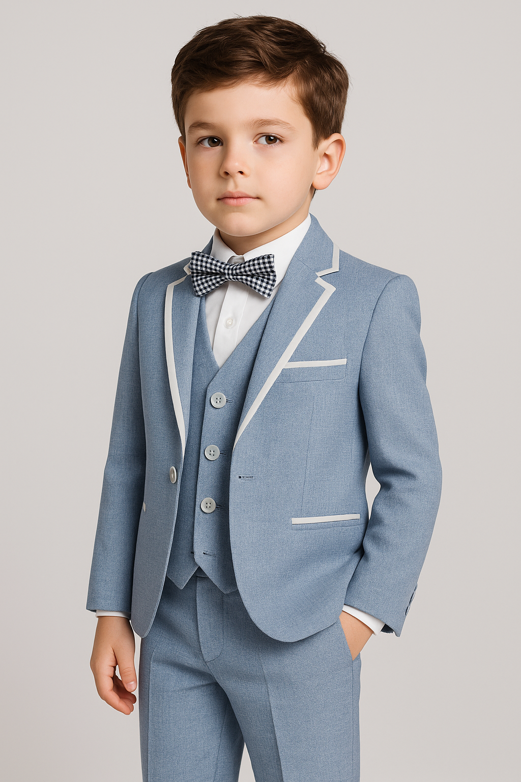 Jungen Kommunion Piping Slim Fit Anzug - Himmelblau