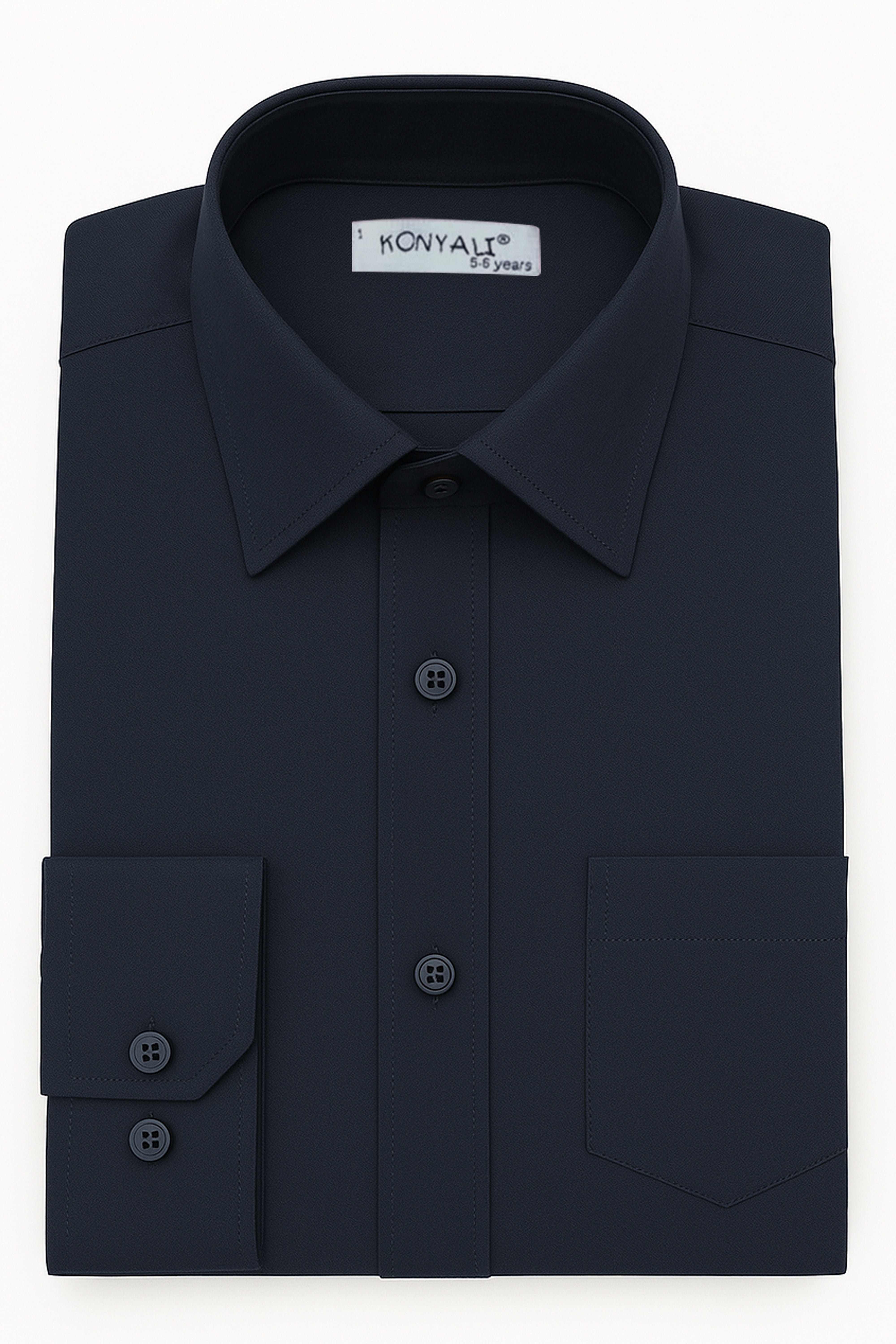 Boys’ Cotton Classic Collar Long Sleeve Formal Shirt - Dark Navy Blue