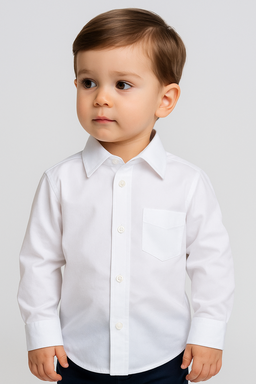 Boys Cotton Classic Collar Long Sleeve Shirt - White