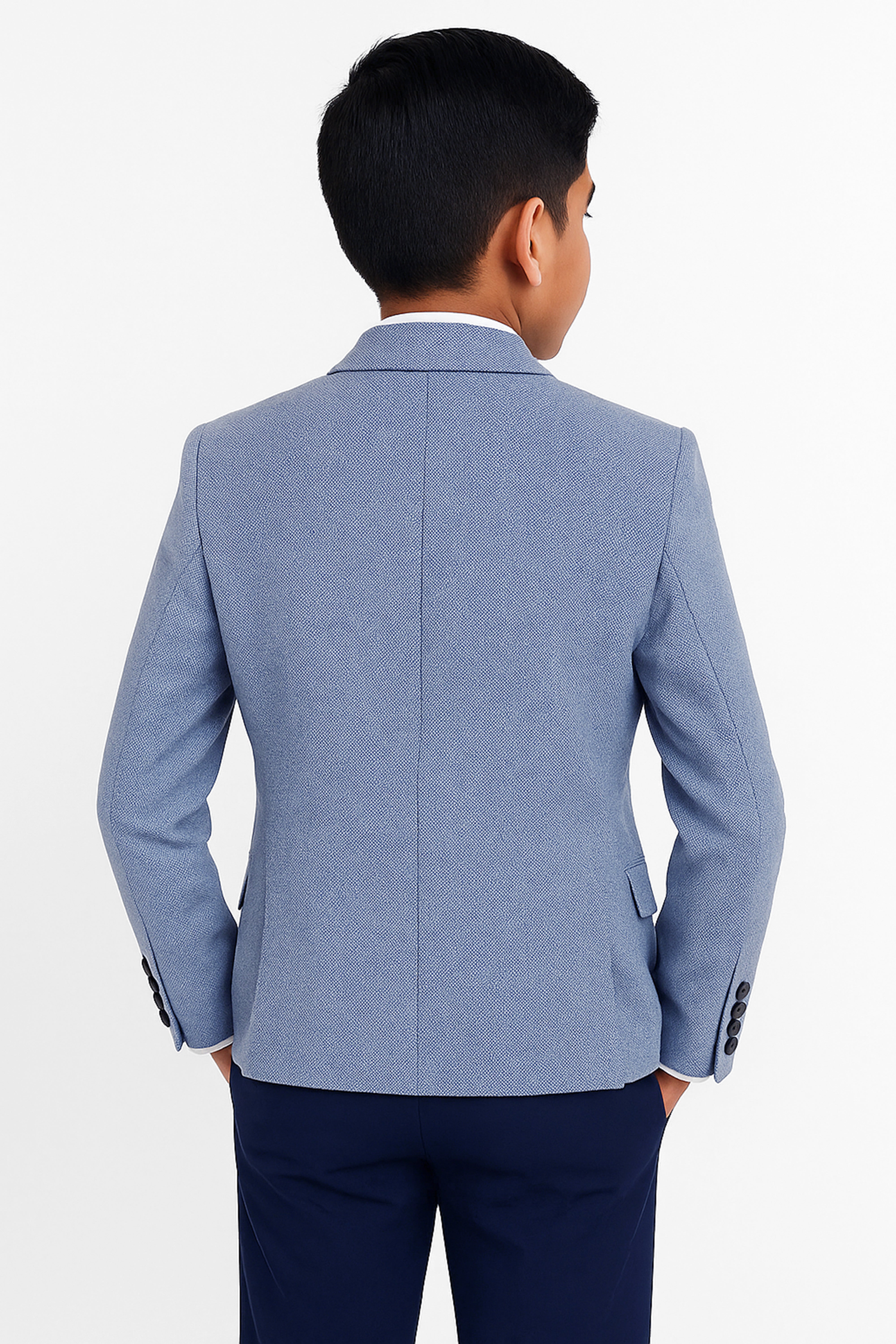 Boys Cotton Slim Fit Blazer and Waistcoat Set - Frank - Blue Back Picture