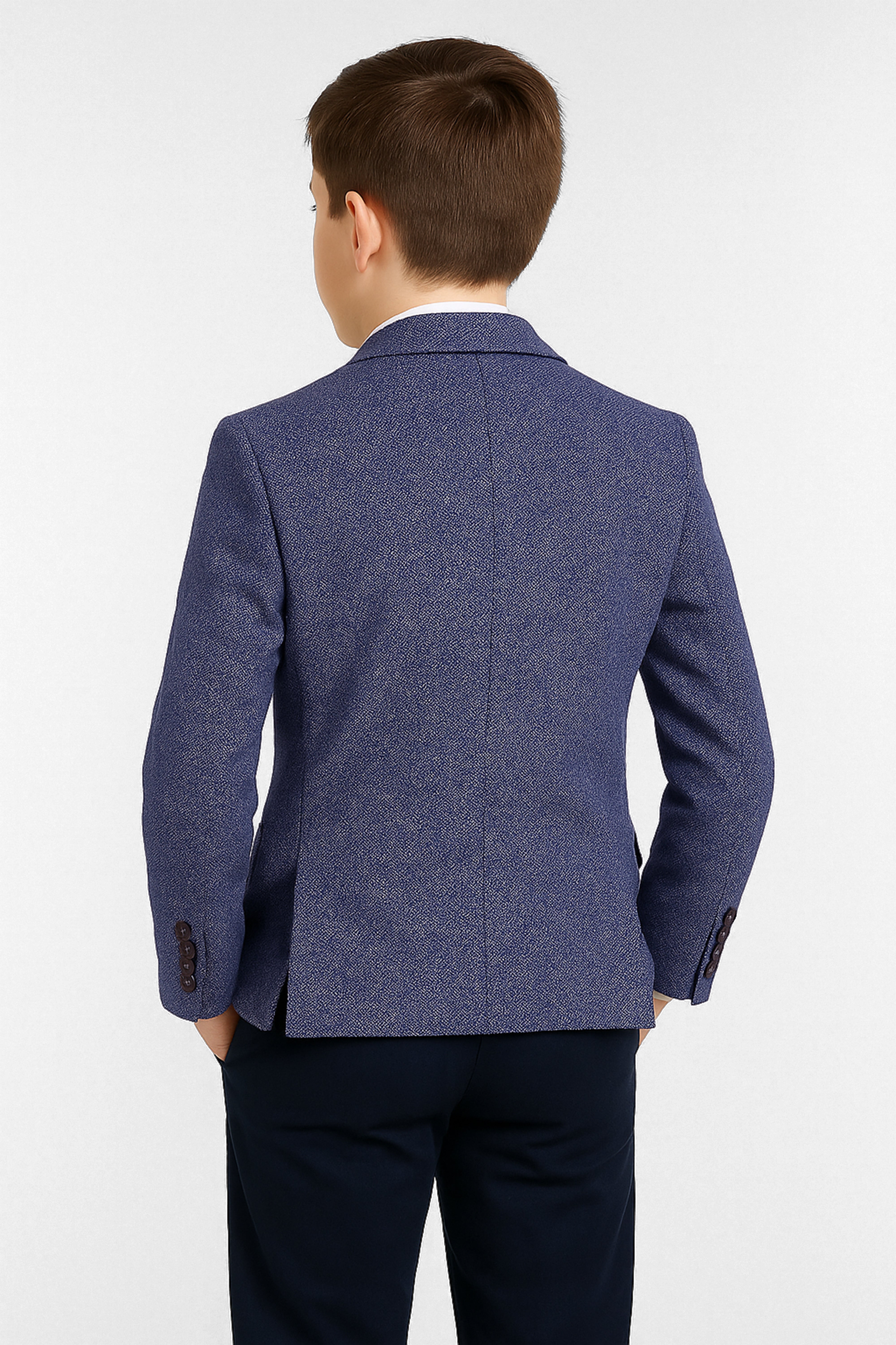 Boys Cotton Slim Fit Blazer and Waistcoat Set - Frank - Dark Blue Back Picture