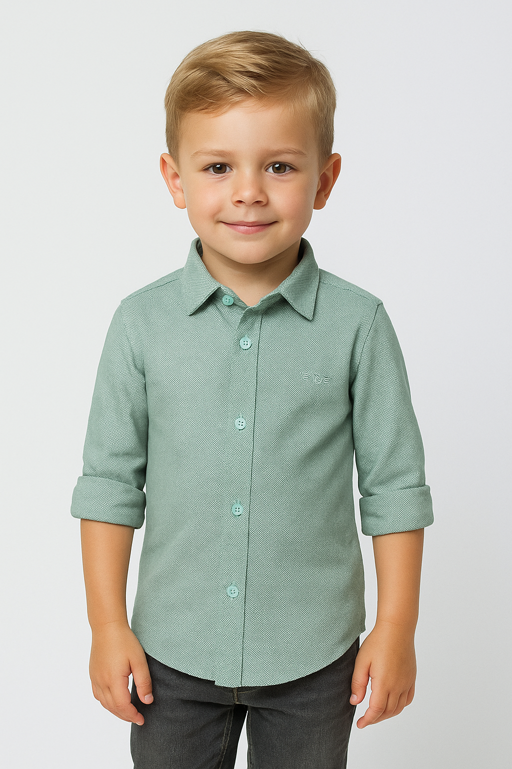 Jungen Baumwoll Slim Fit Oxford Hemd - RYAN - Grün