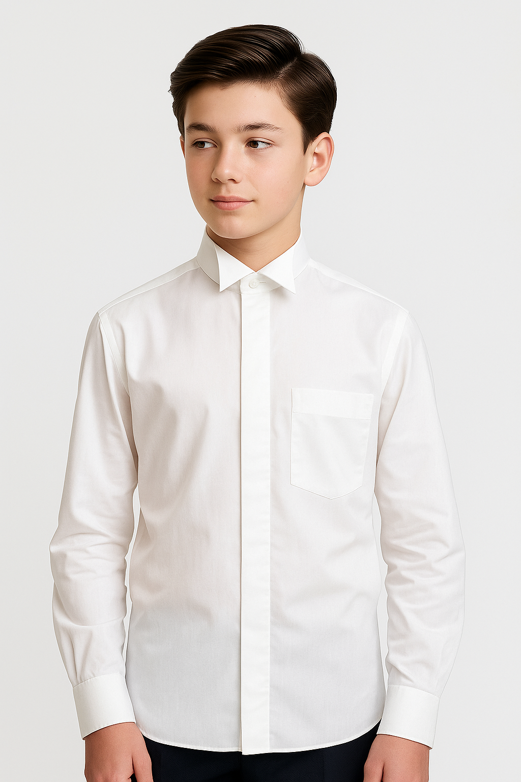 Boys Cotton Wing Collar Formal Shirt - Ivory