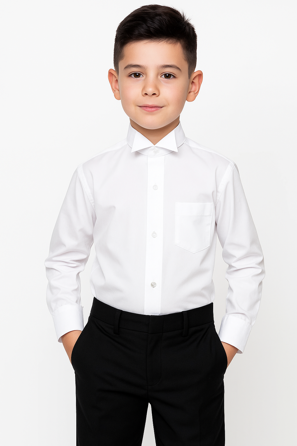 Boys Cotton Wing Collar Formal Shirt - White Model Picture