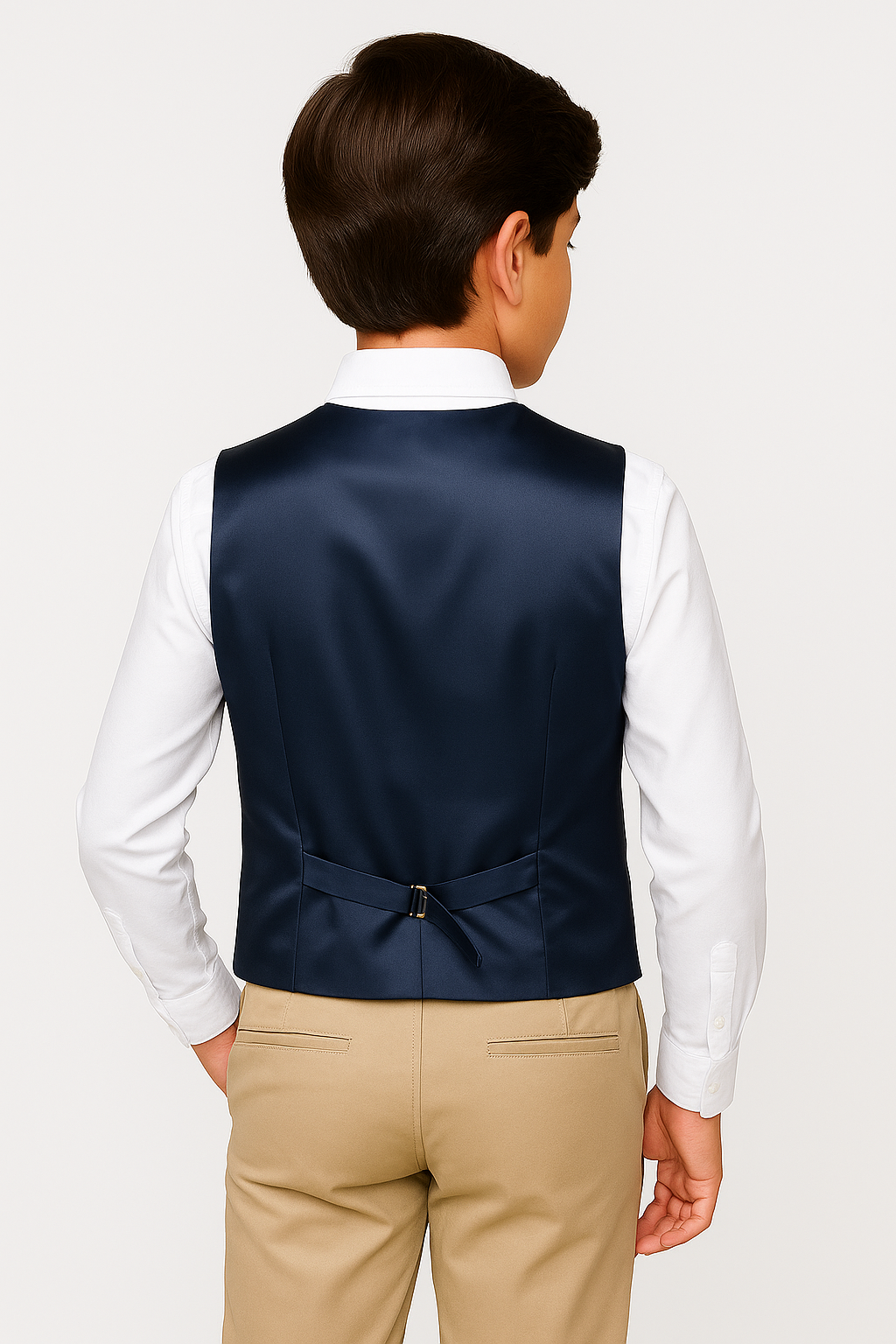 Boys’ Double Breasted Check Tweed Waistcoat - Burgundy Back Picture