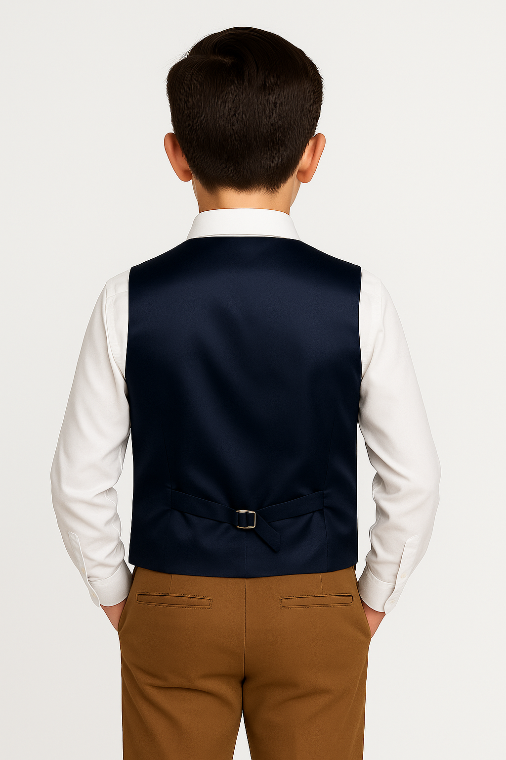 Boys’ Double Breasted Check Tweed Waistcoat - Green Back Picture