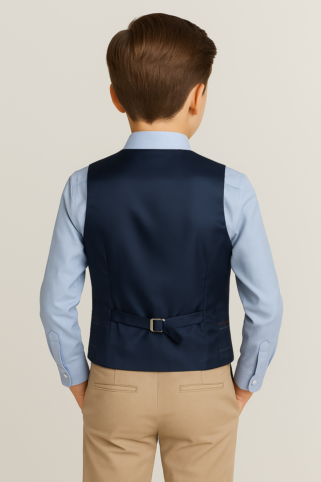Boys’ Double Breasted Check Tweed Waistcoat - Navy Back Picture