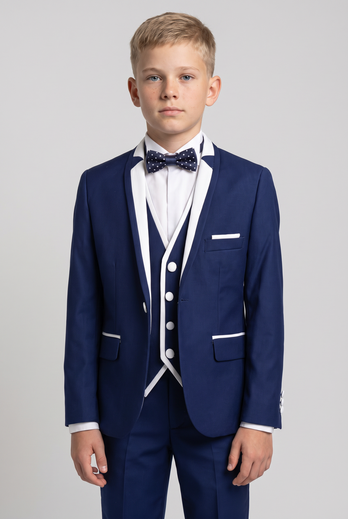Costume de smoking exclusif pour garçon avec passepoil - Bleu foncé - Blanc