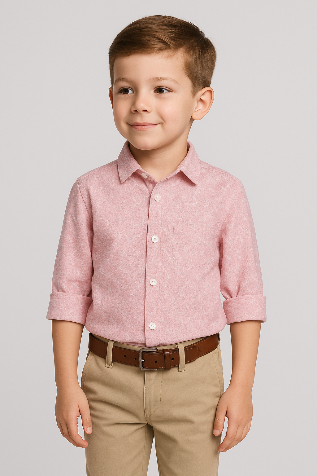 Boys Floral Patterned Slim Fit Fashion Shirt - Pink Model Picture