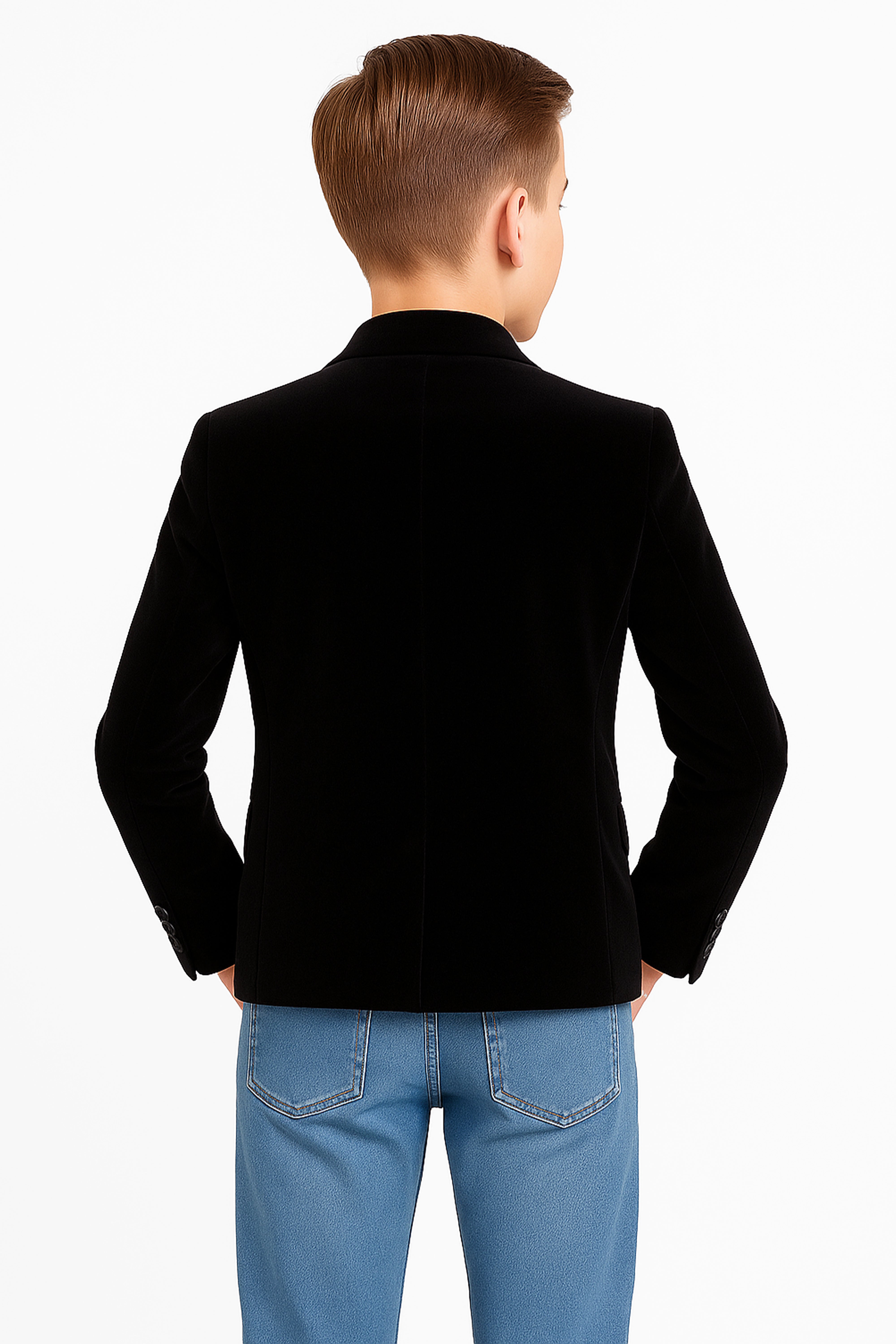 Boys Formal Velvet Blazer Jacket - Black Back Picture