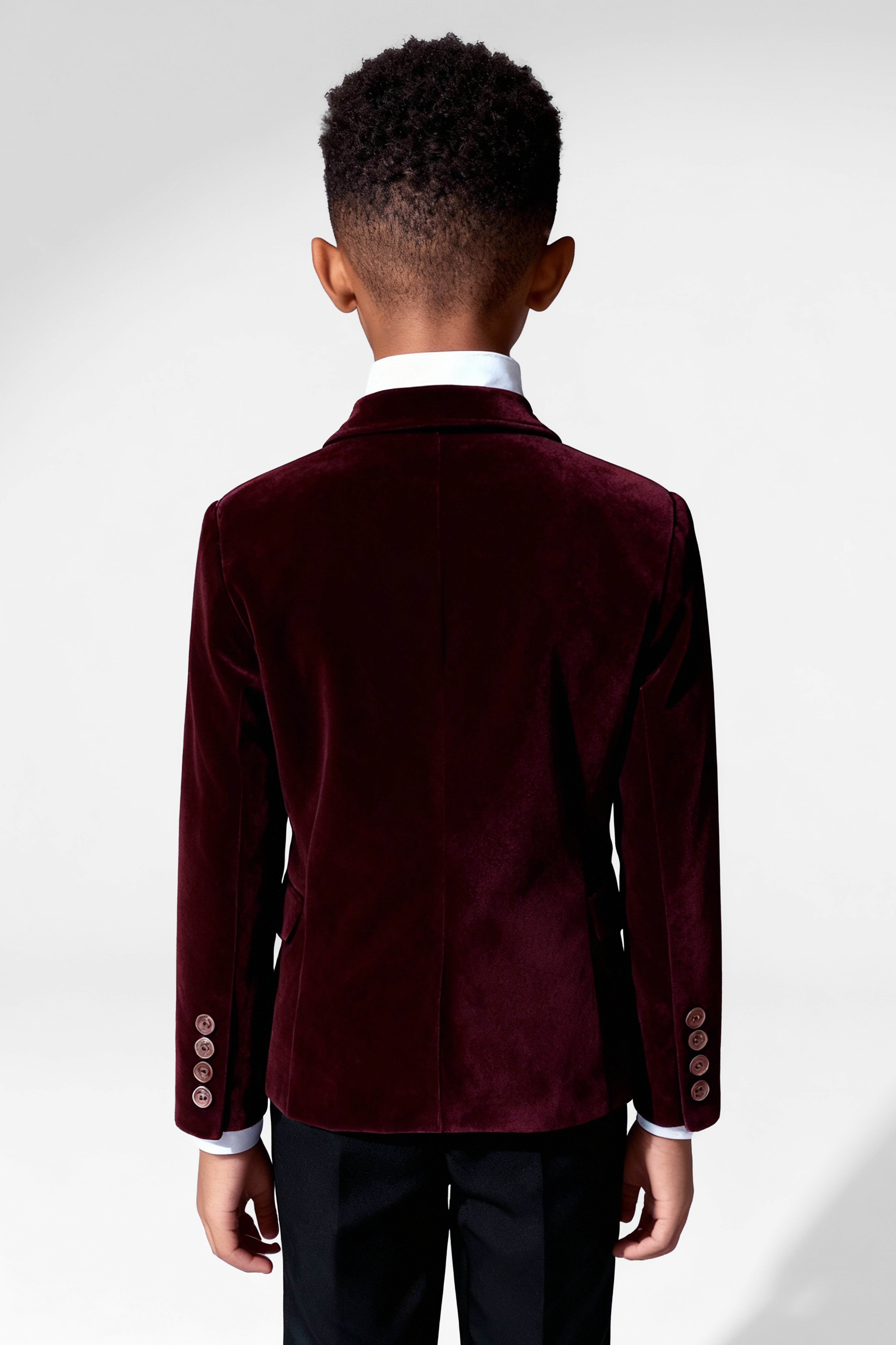 Boys Formal Velvet Blazer Jacket - Burgundy Back Picture