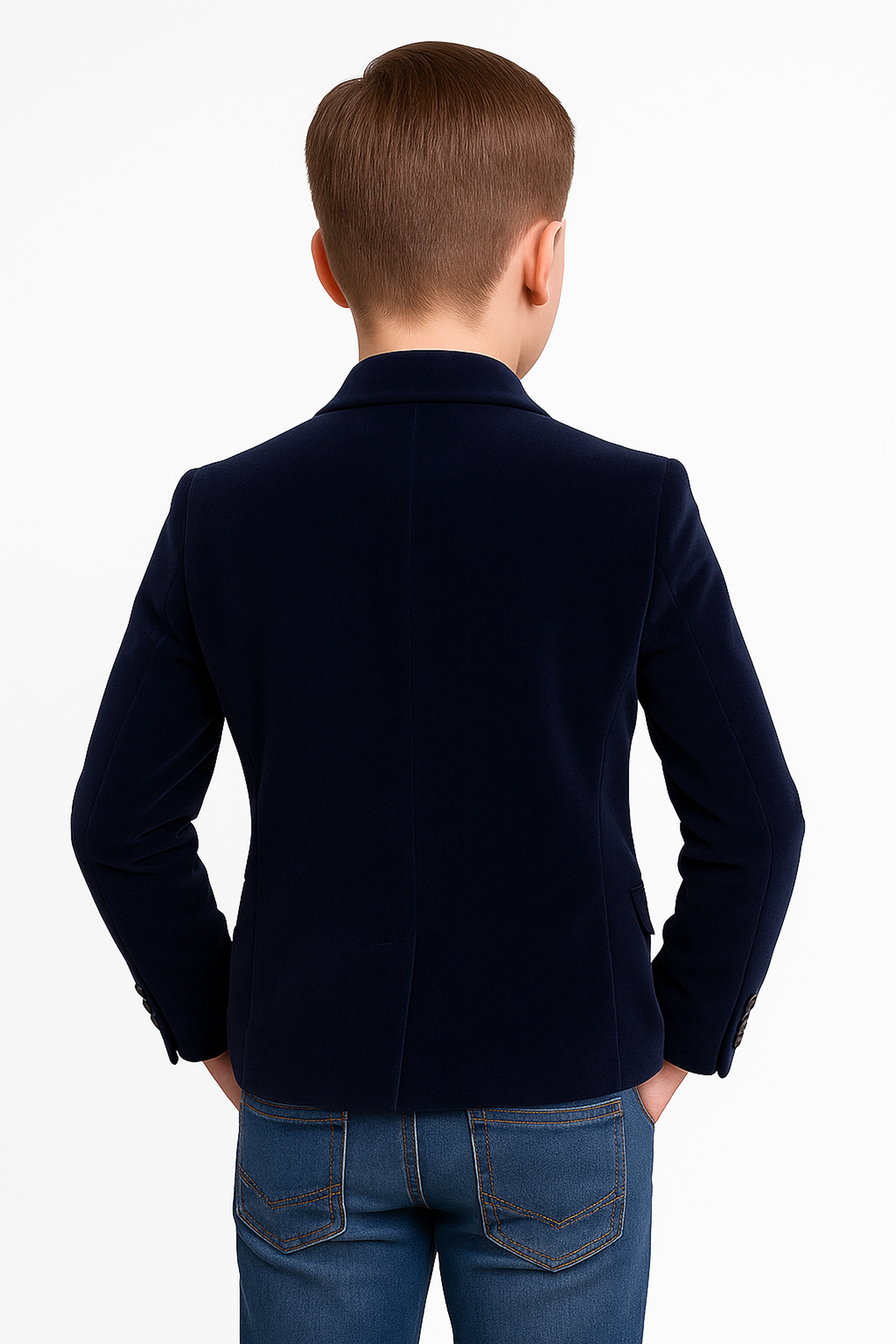 Boys Formal Velvet Blazer Jacket - Navy Blue Back Picture