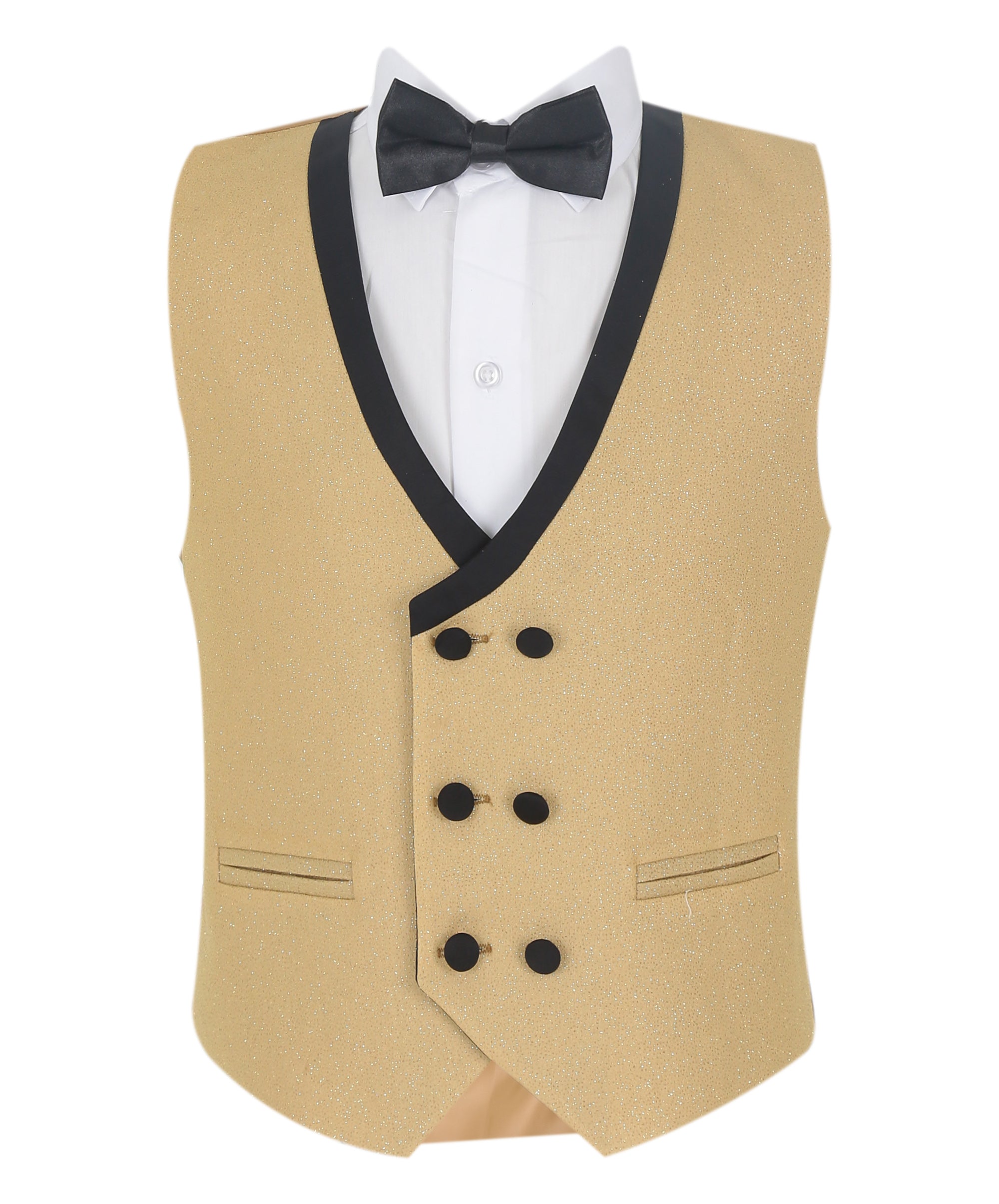 Boys Glittery Slim Fit Tuxedo Dinner Suit - Gold Waistcoat Front Picture