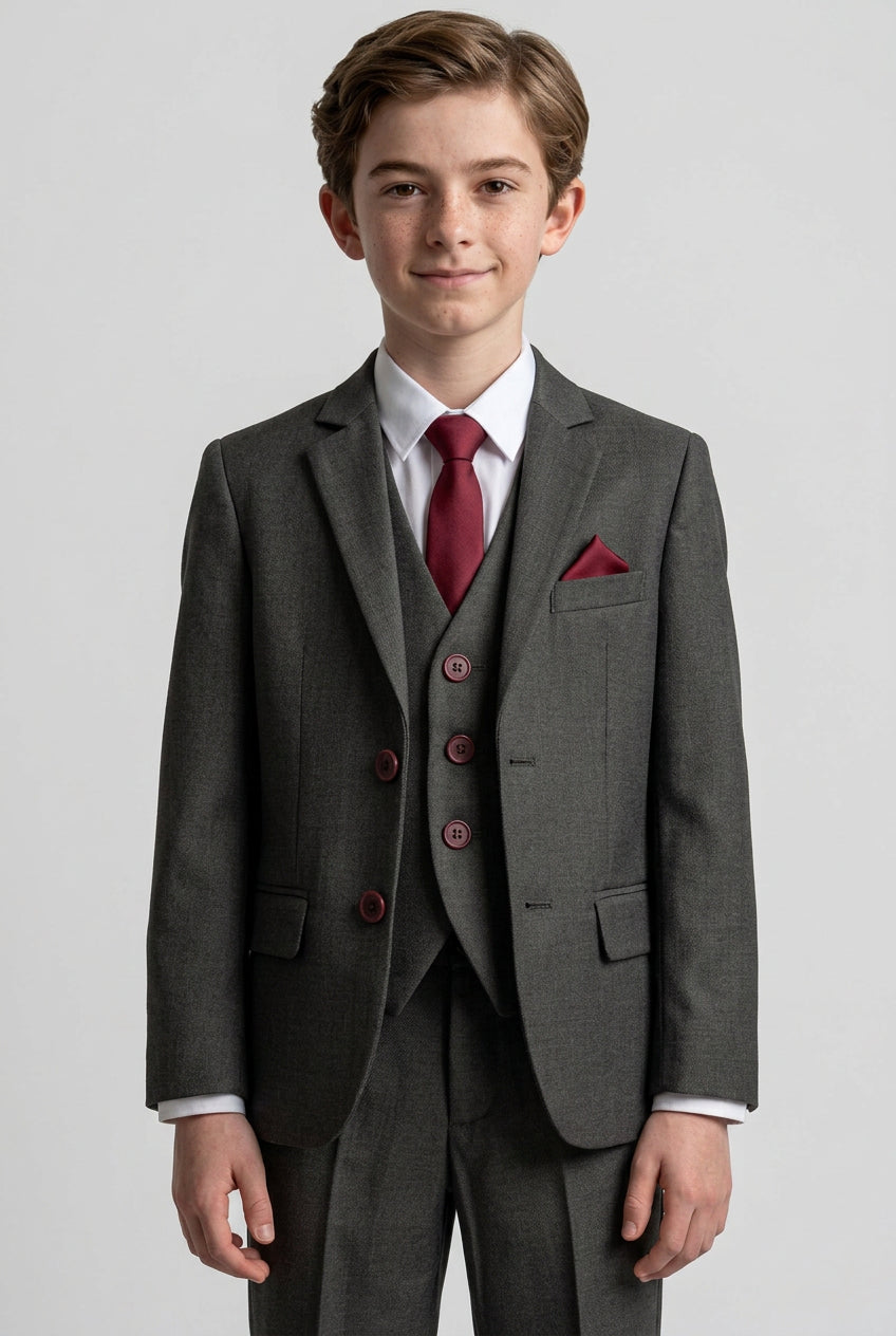 Traje formal de tres piezas para niños en Gris