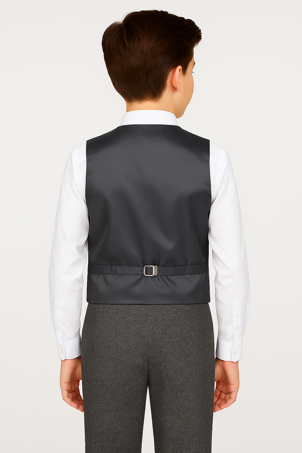 Boys Herringbone Tweed Waistcoat Suit Set - Dark Grey back picture