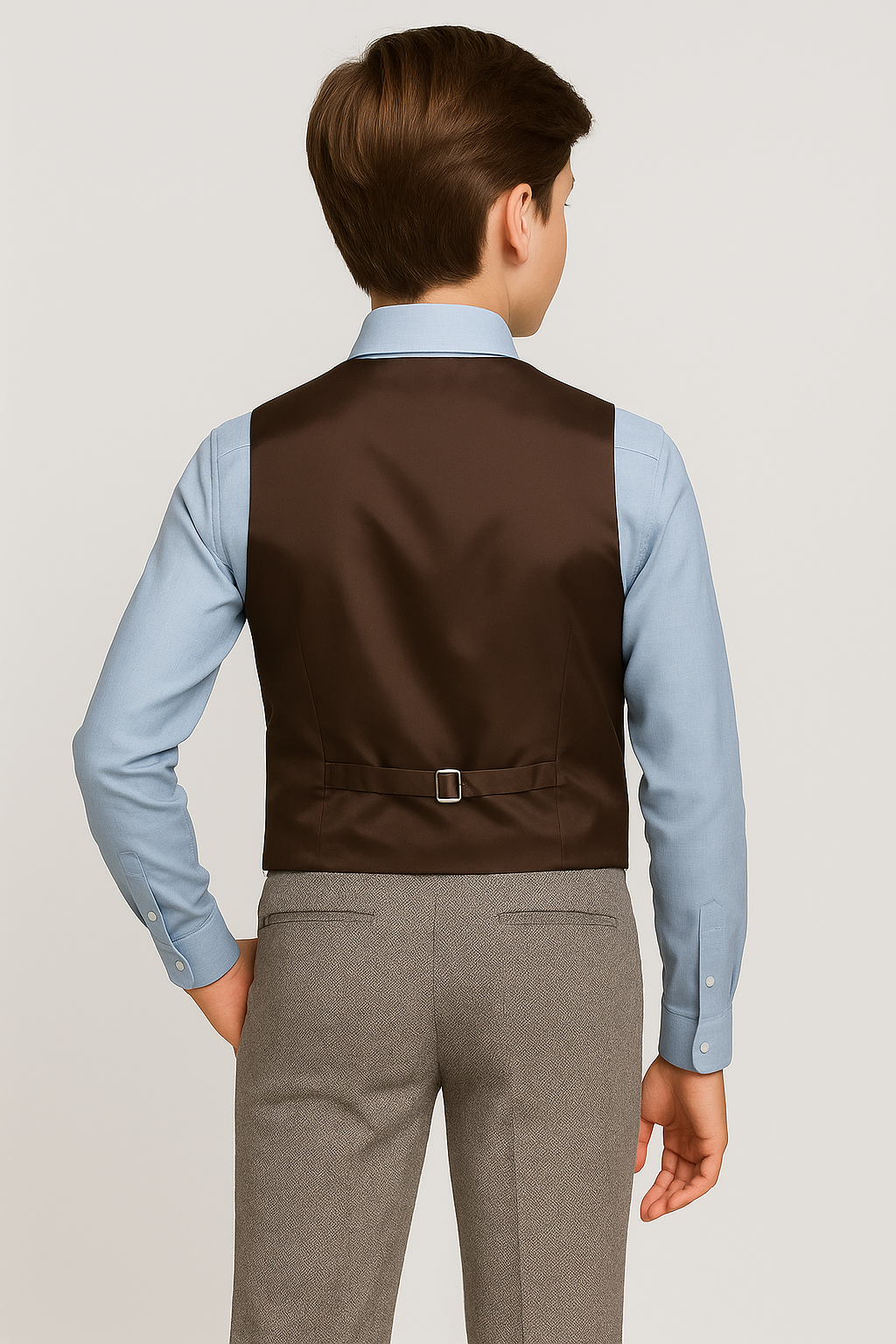 Jungen Fischgrät Tweed Westenanzug-Set - Hellbraun