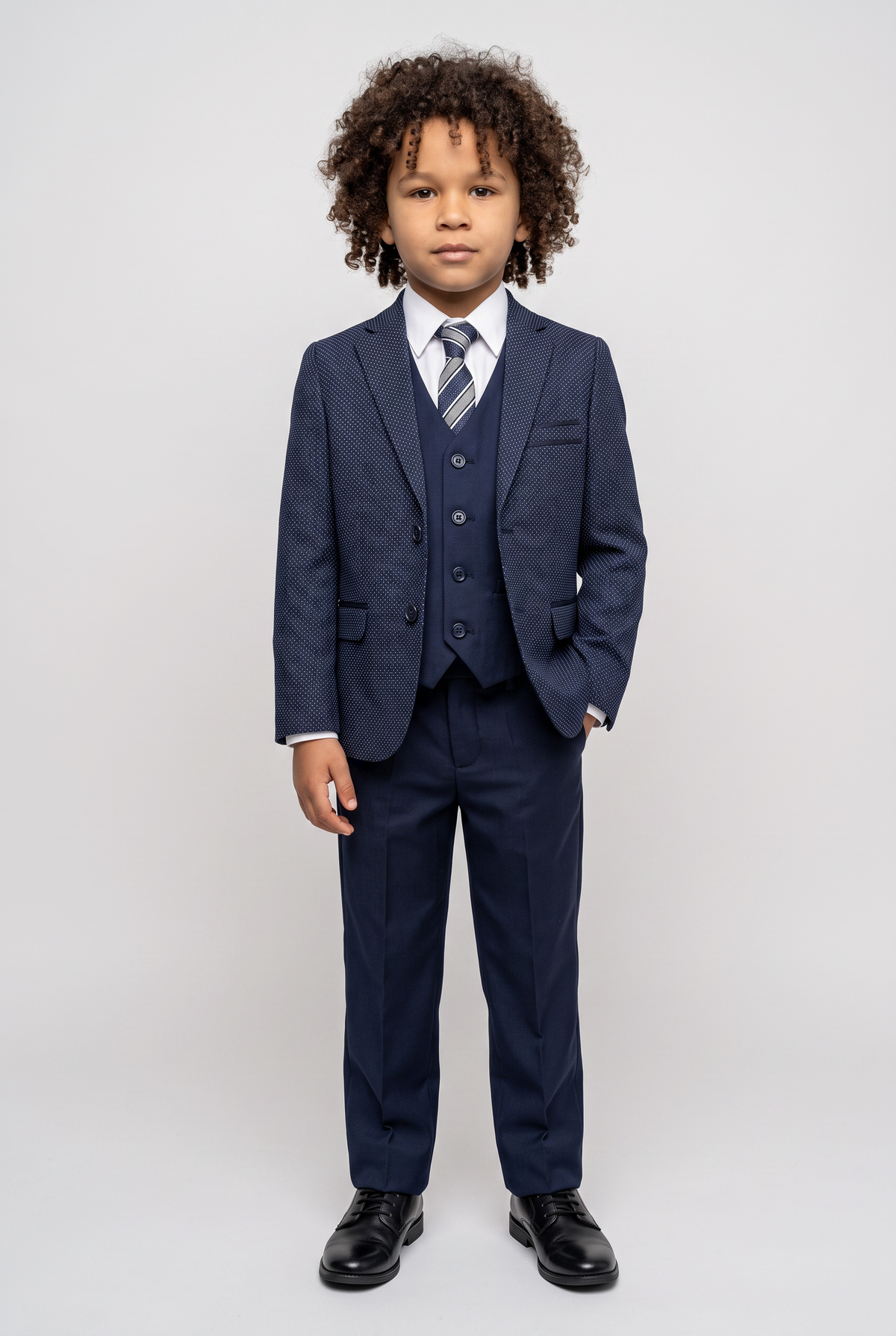 Completo da ragazzo italiano slim fit a pois blu navy - Blu navy