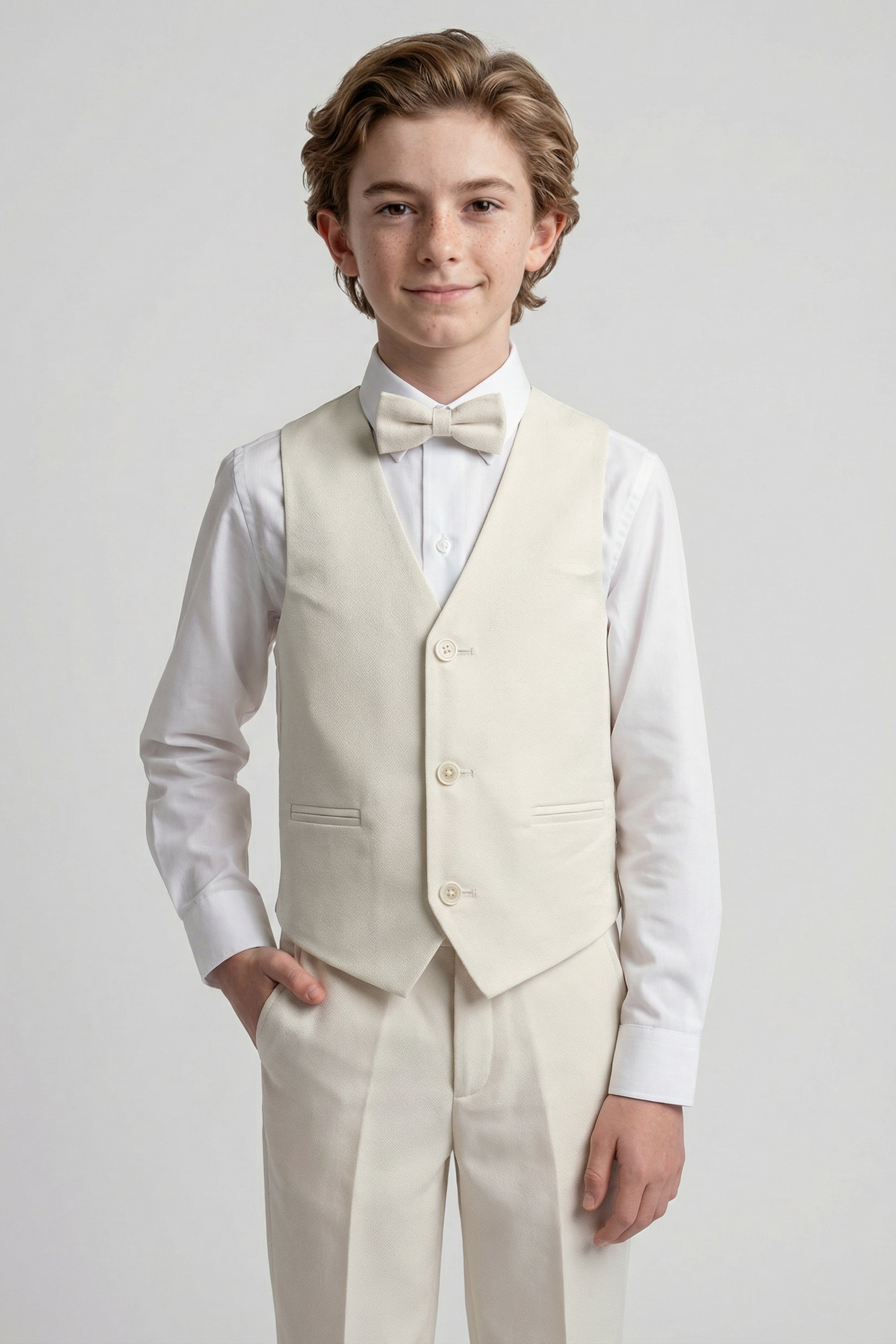 Boys’ Ivory 6-Piece Ottoman Formal Suit with Mandarin Collar Modle Waistcoat Picture