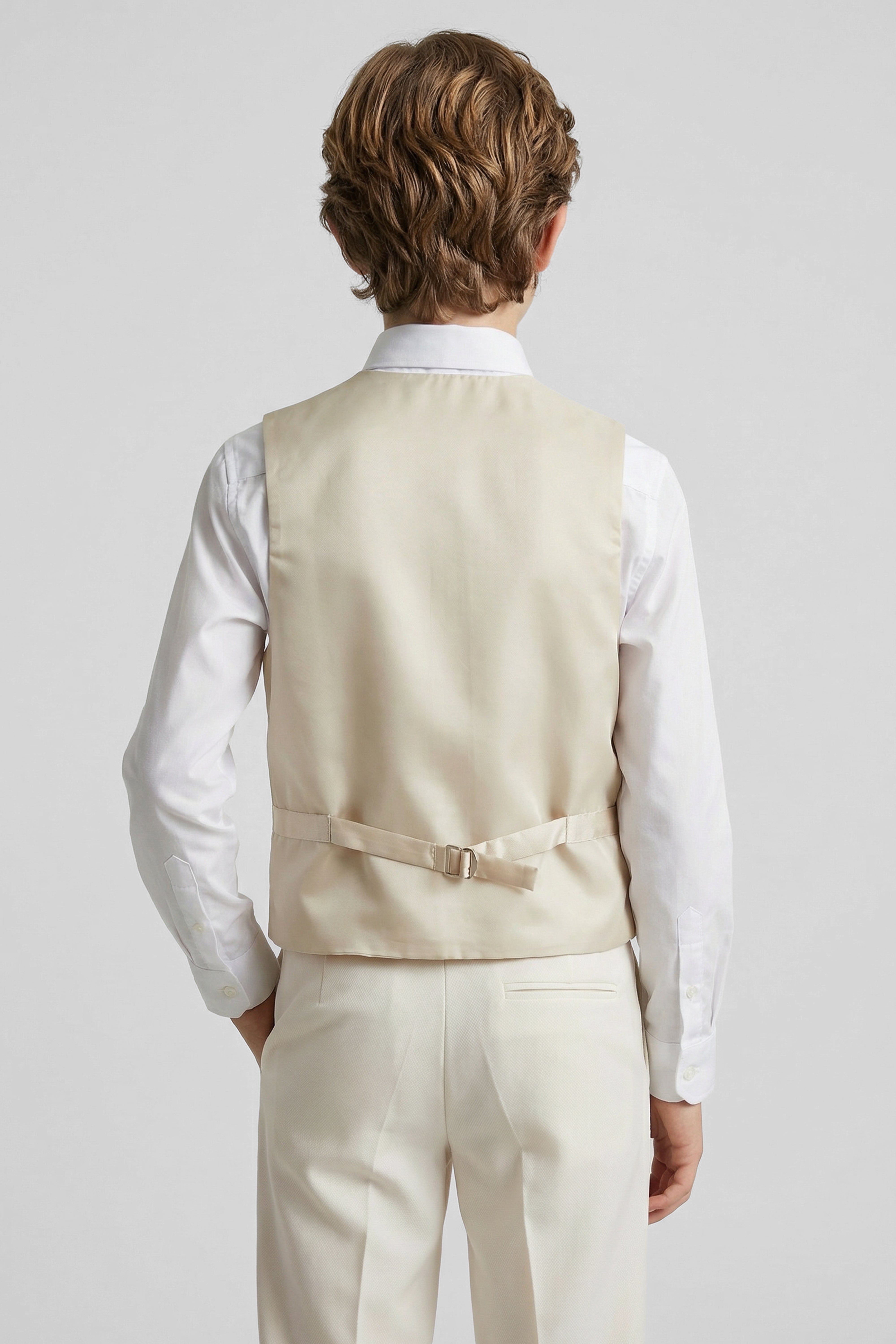 Boys’ Ivory 6-Piece Ottoman Formal Suit with Mandarin Collar Modle Waistcoat  Back Picture