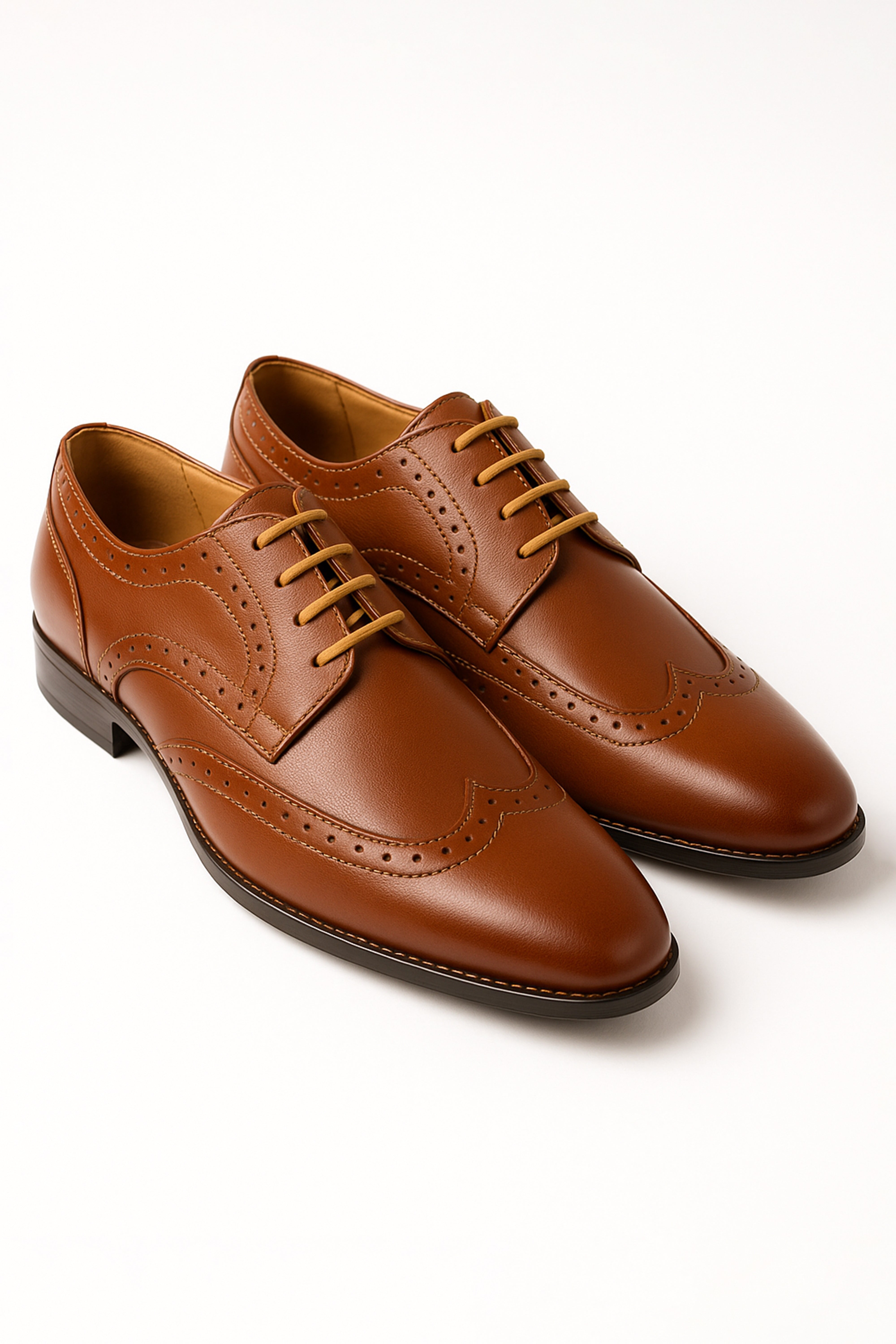 Boys Lace Up Wingtip Brogue Shoes - Tan Brown Pair Picture