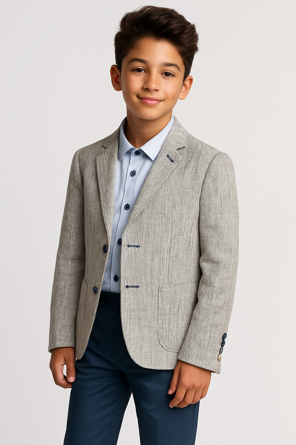 Blazer en Tissu Twill et Lin Gris pour Garçons - JAMIE - Gris