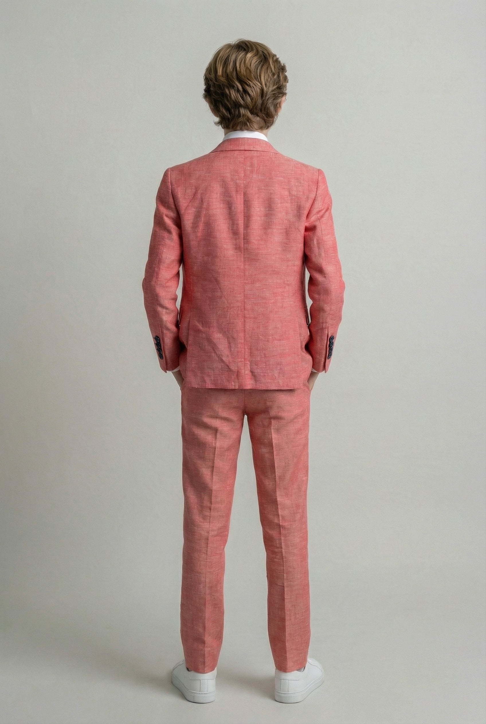 بدلة كتان للأولاد مع رقع على المرفق - أحمر