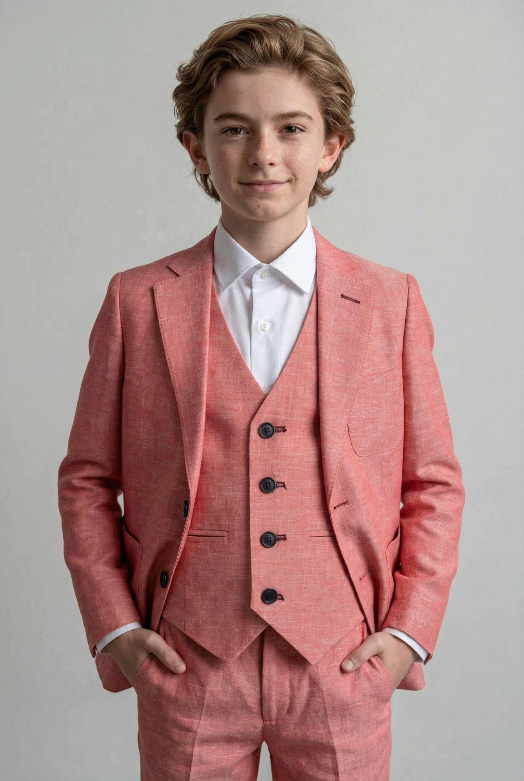 بدلة كتان للأولاد مع رقع على المرفق - أحمر