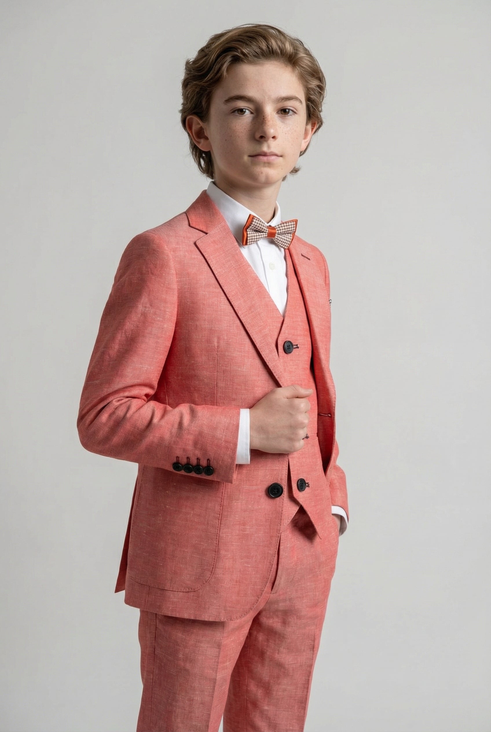 بدلة كتان للأولاد مع رقع على المرفق - أحمر