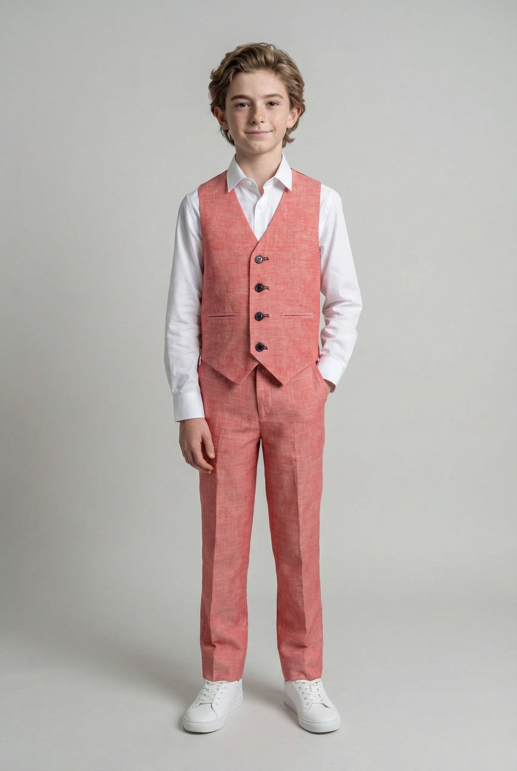 بدلة كتان للأولاد مع رقع على المرفق - أحمر