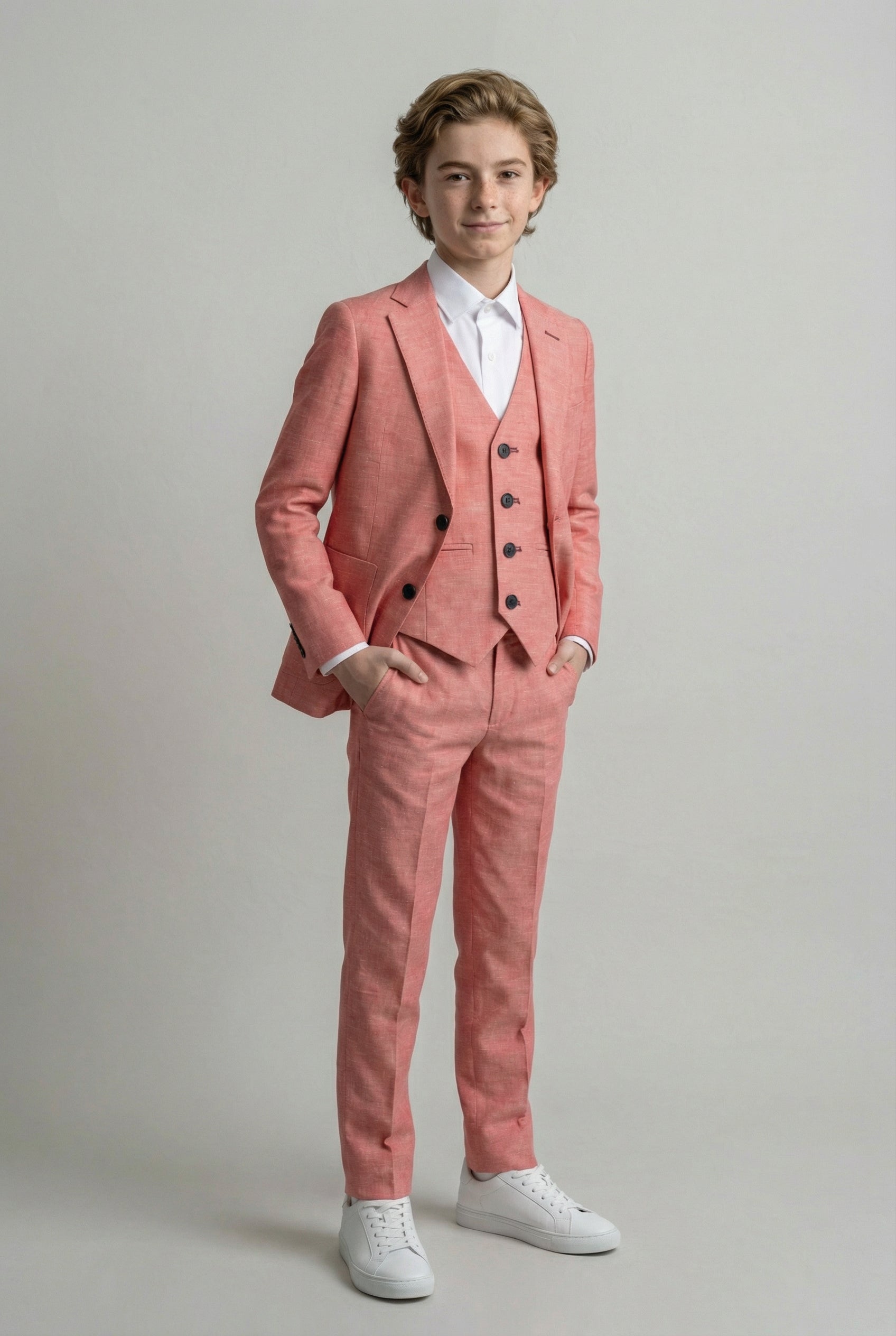 بدلة كتان للأولاد مع رقع على المرفق - أحمر