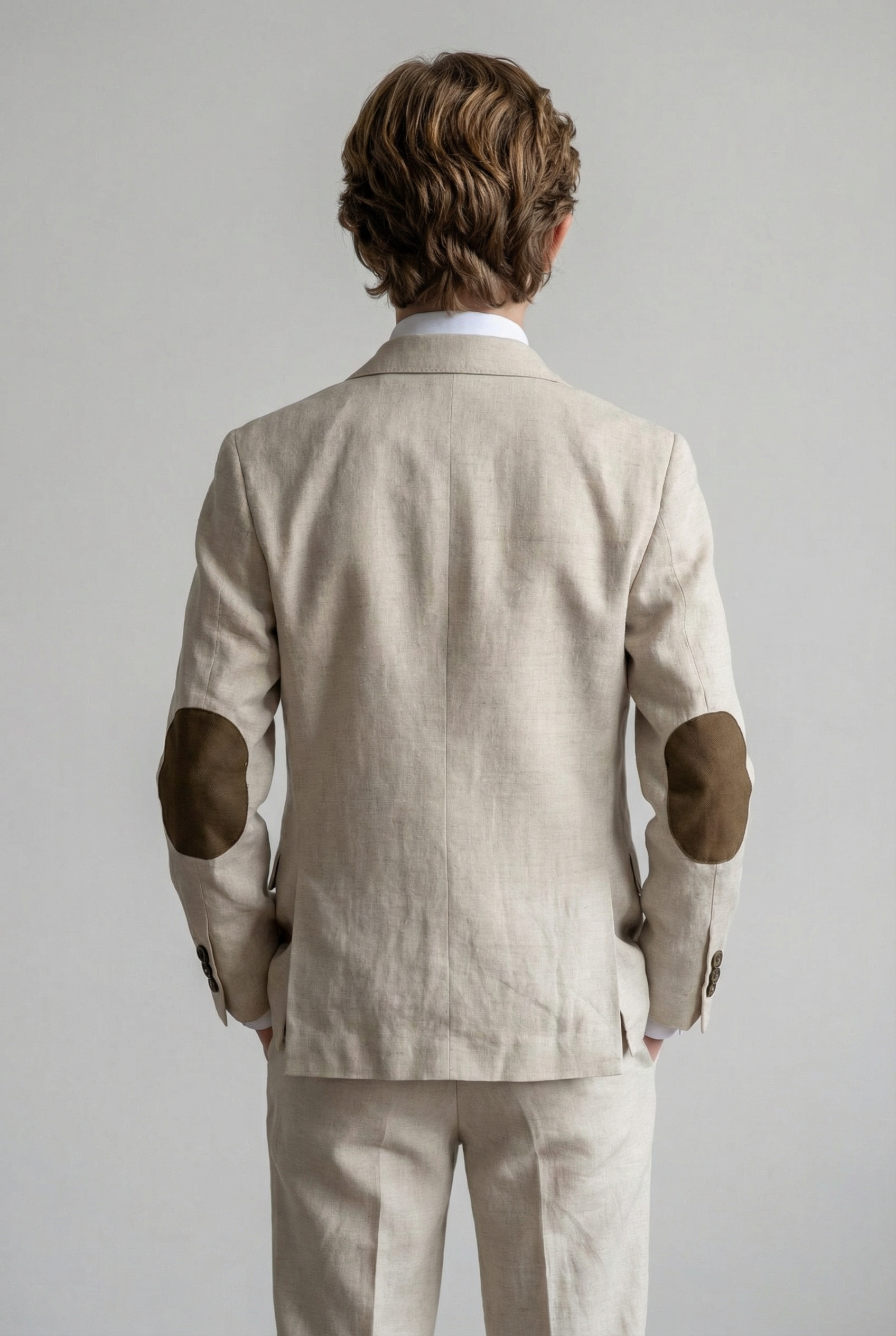 Completo da ragazzo in lino con toppe sui gomiti - Beige sabbia