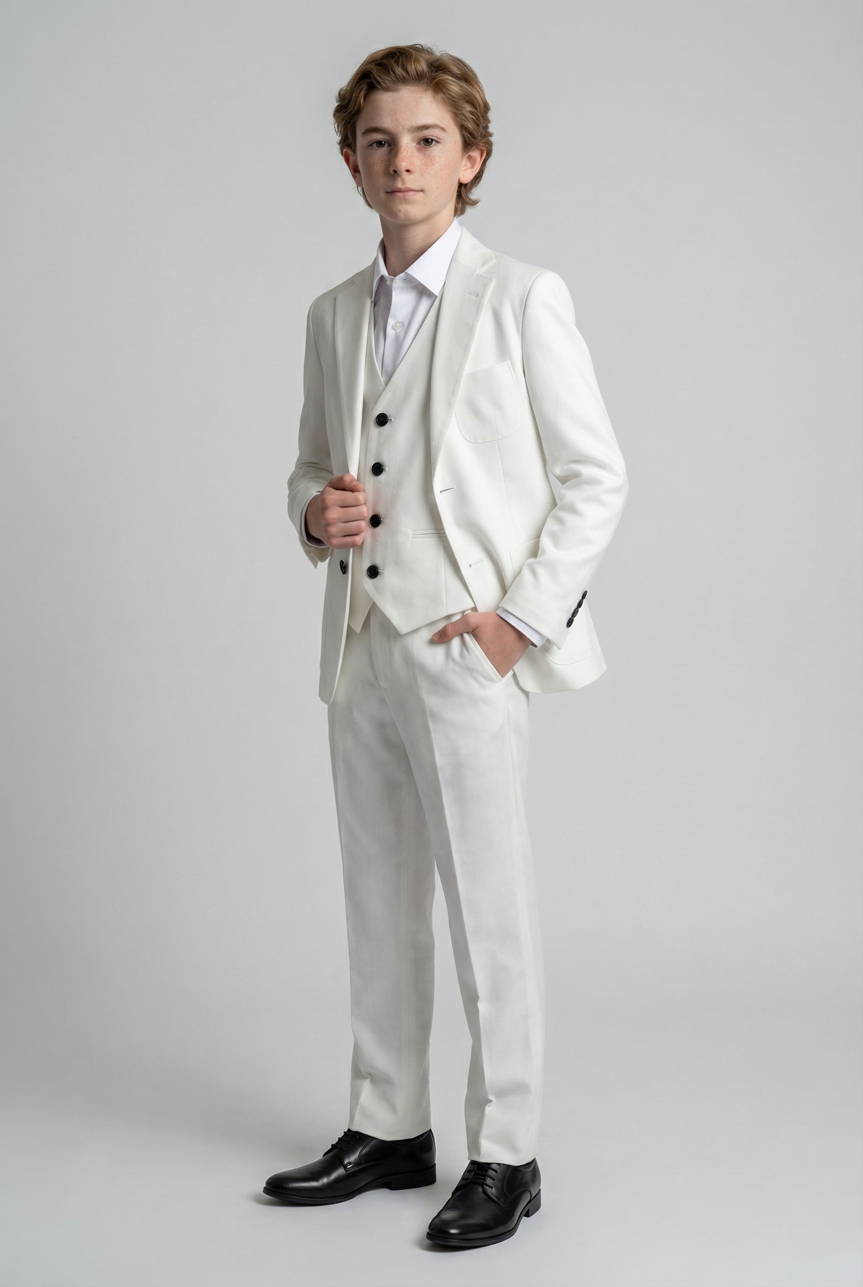 Traje de lino para niños con coderas - Blanco