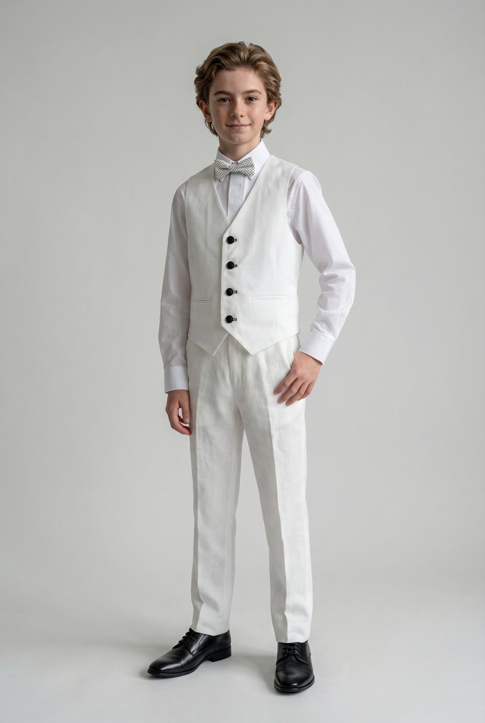 Traje de lino para niños con coderas - Blanco