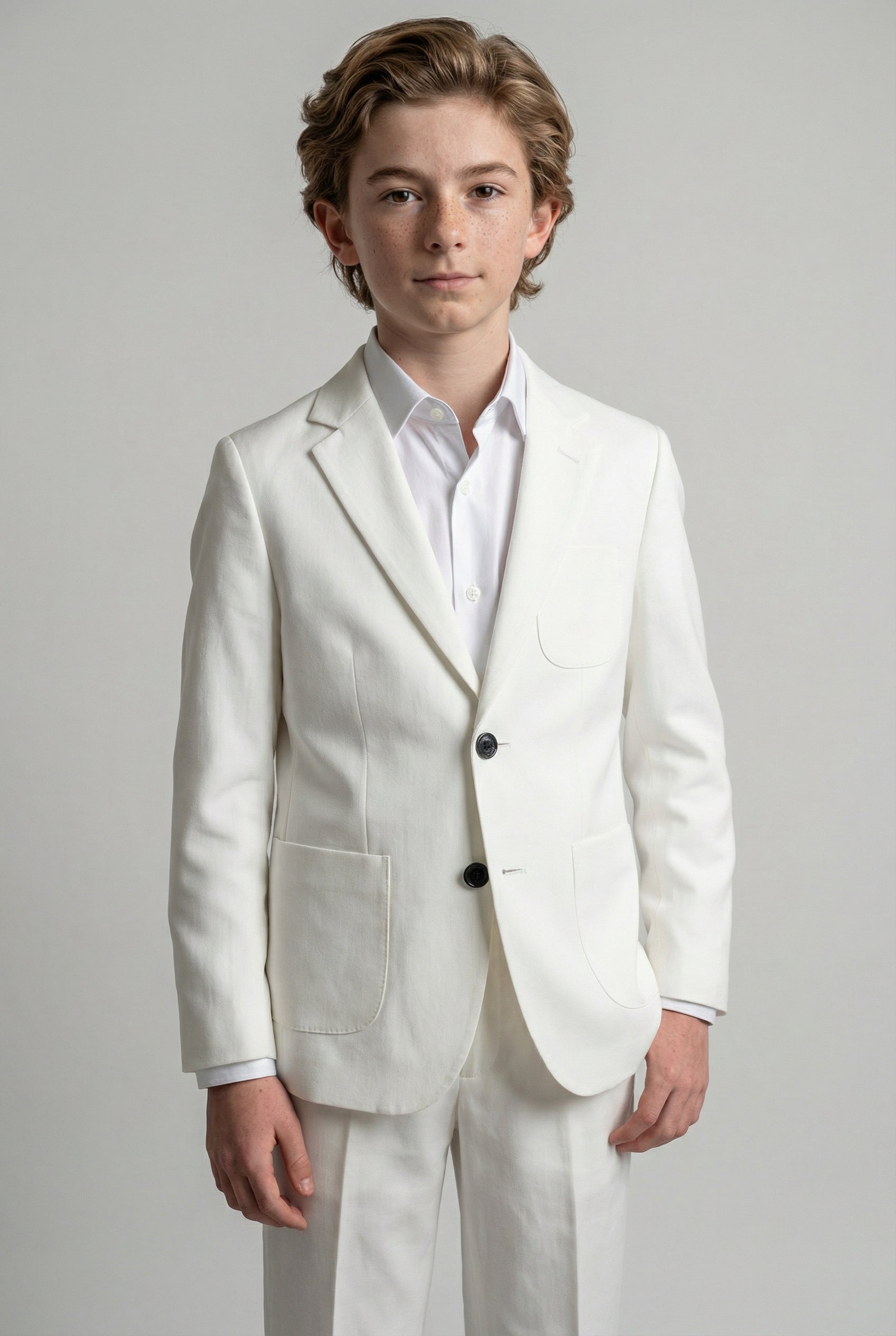Traje de lino para niños con coderas - Blanco