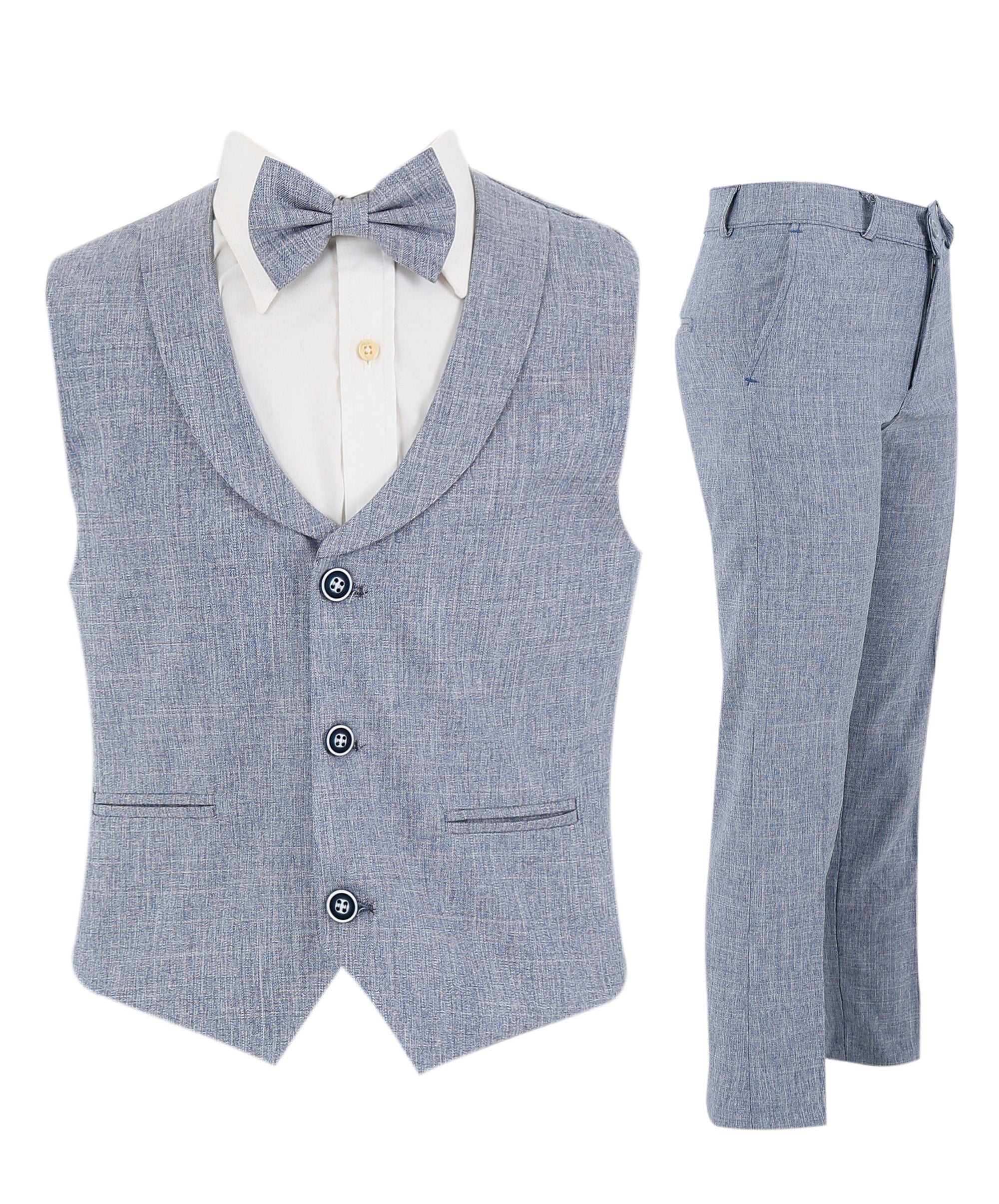 Ensemble gilet 4 pièces en coton et lin pour bébé et garçon - Bleu marine