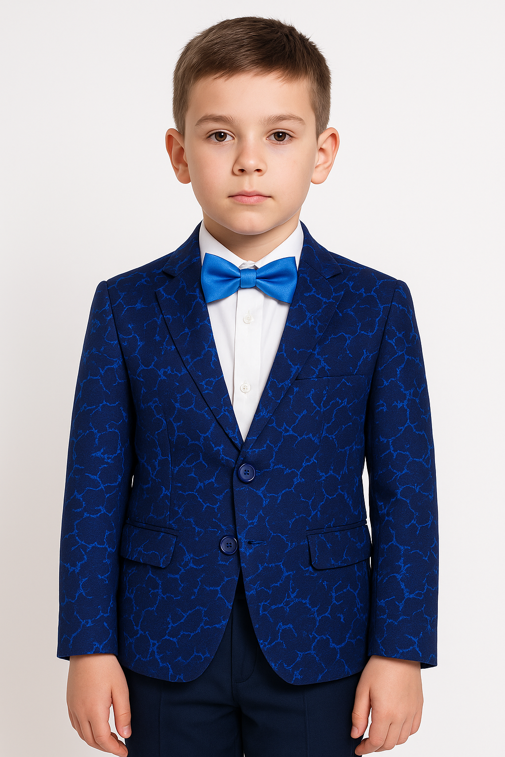 Boys Marble Printed Blazer - Blue Front Picture