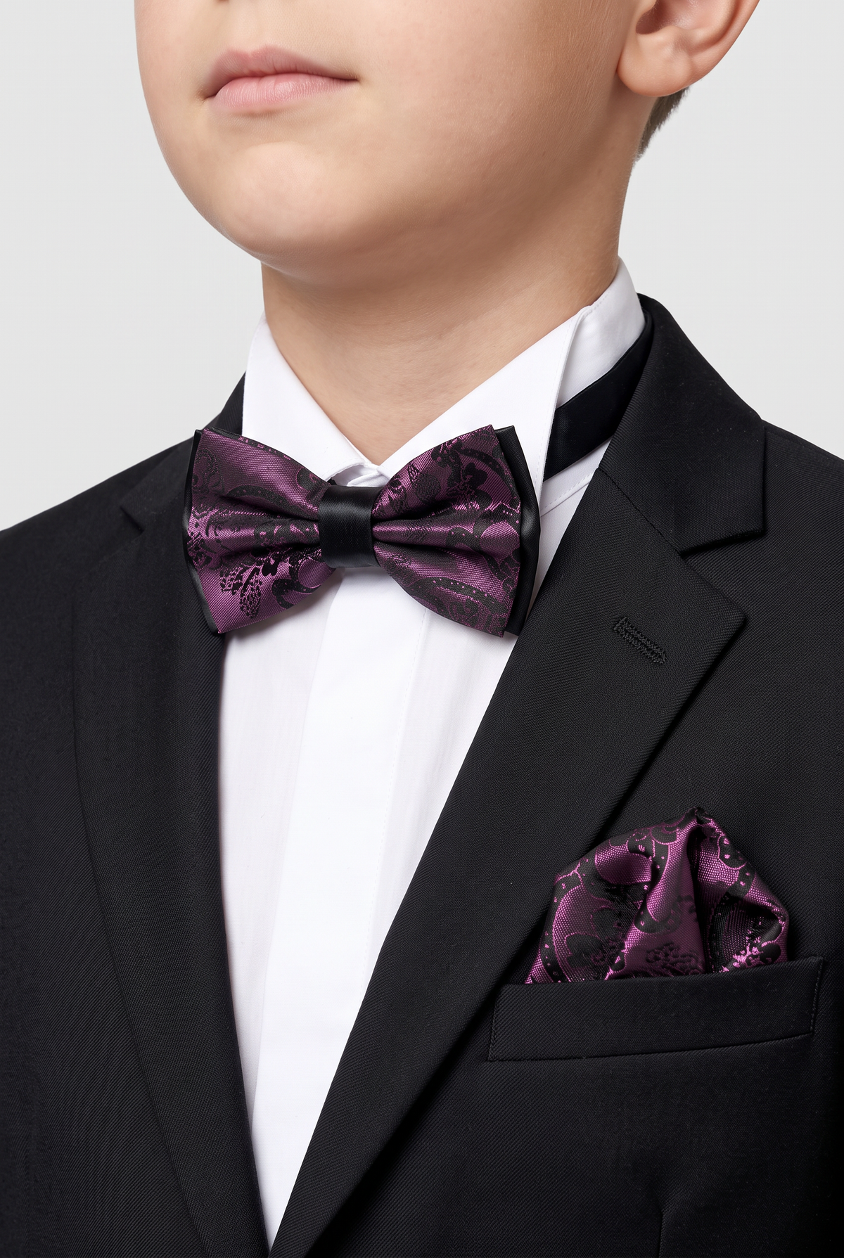 Erkek Çocuk ve Erkekler için Çiçekli Paisley Papyon ve Cep Mendili Seti – Lavanta