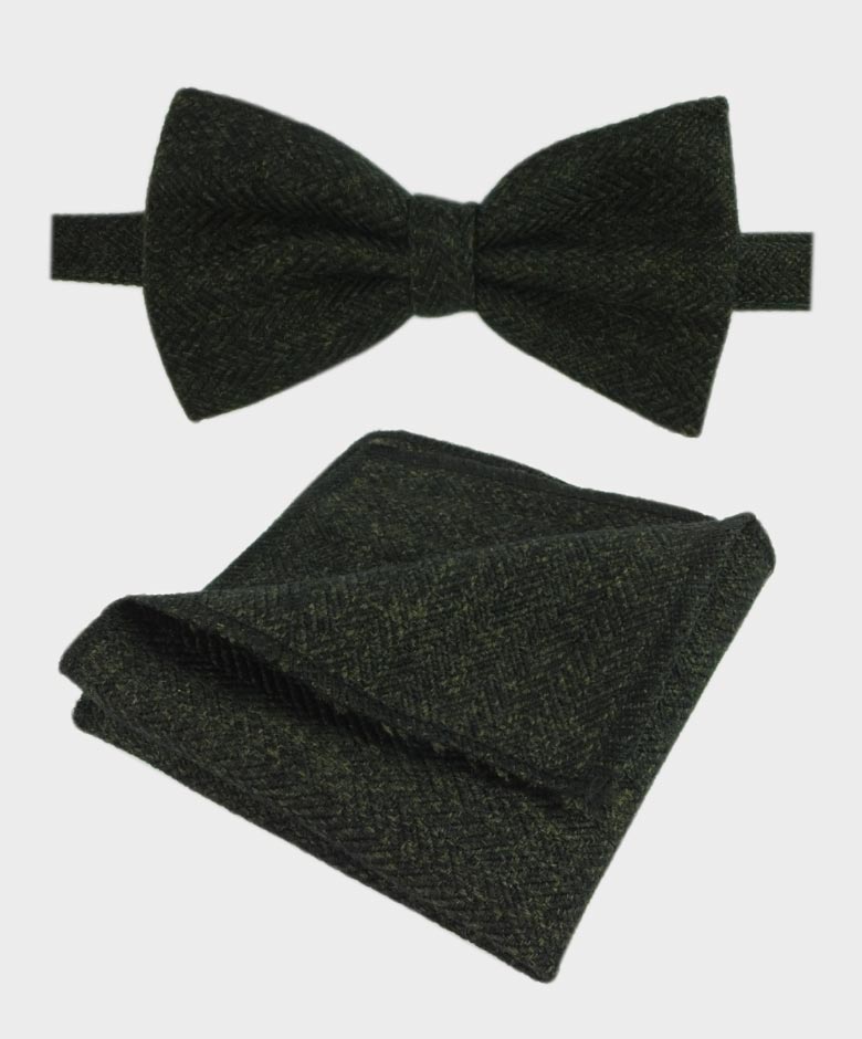 Nœud papillon et pochette en tweed chevron pour garçons et hommes - Vert Alpini