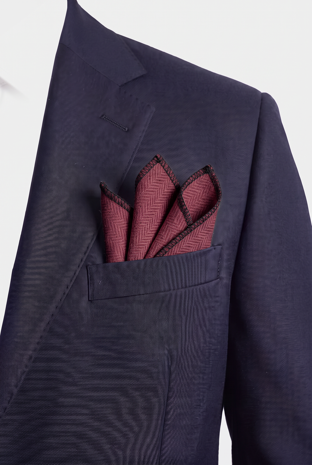 Boys & Men's Herringbone Tweed Pocket Handkerchief - Burgundy