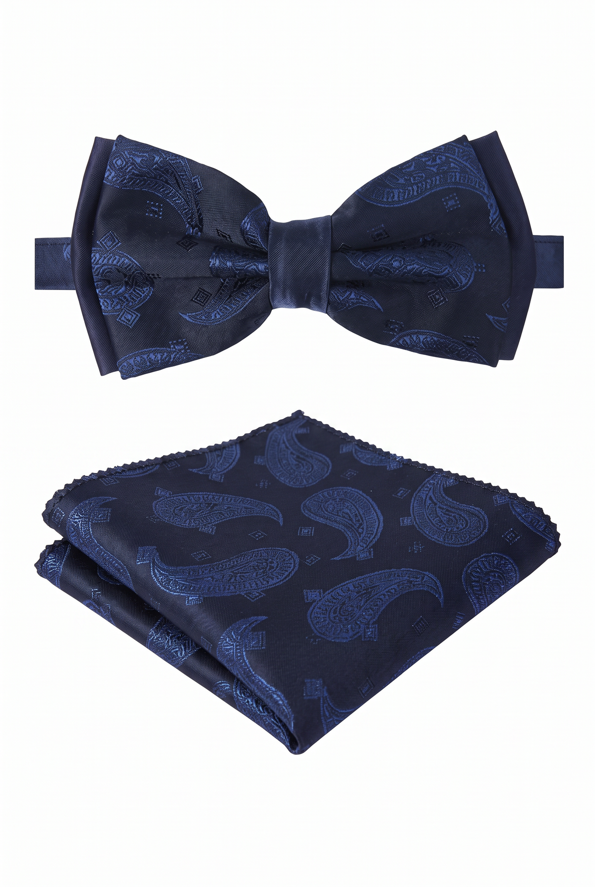 Set de pajarita y pañuelo de cachemira para niños y hombres - Azul marino