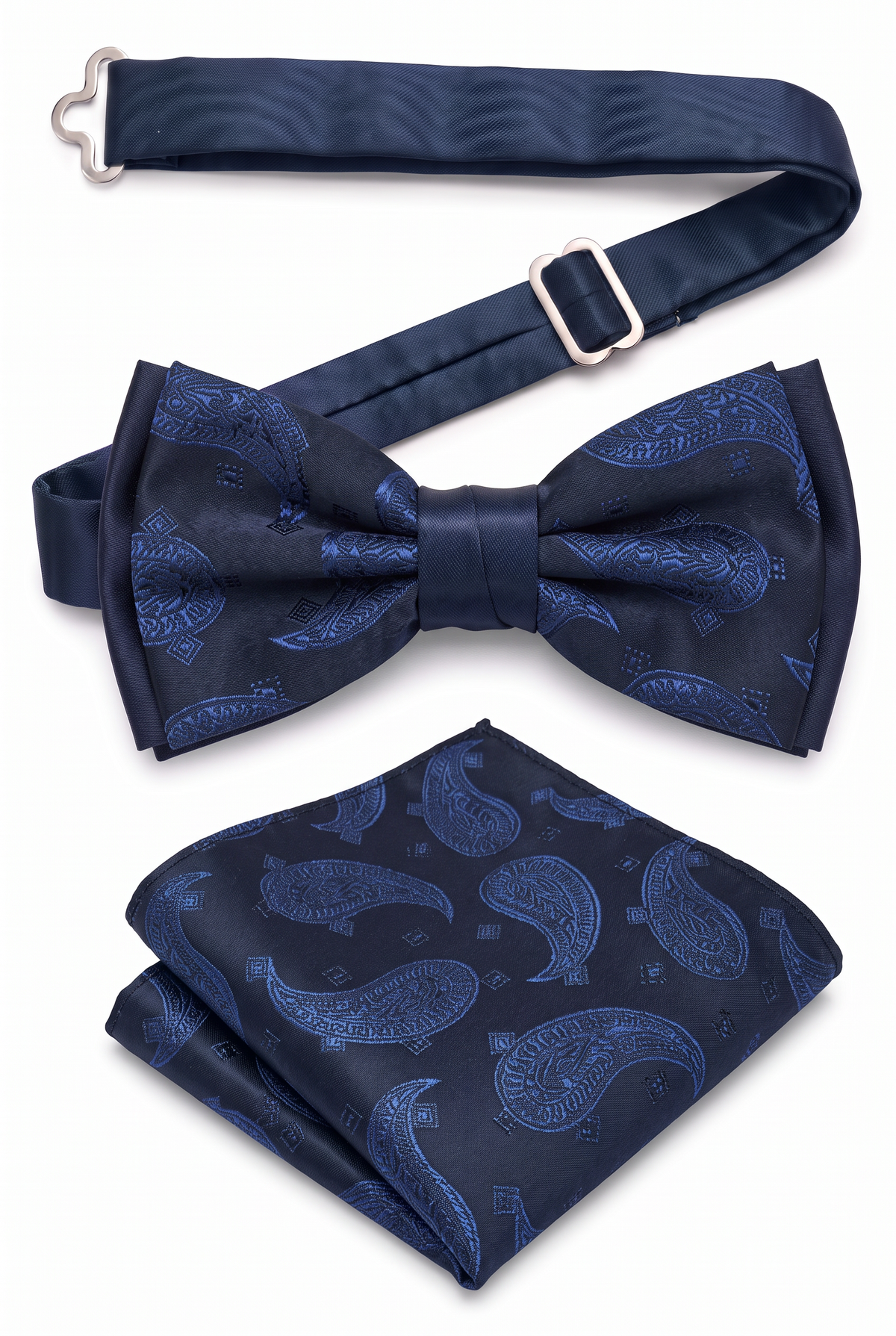 Set de pajarita y pañuelo de cachemira para niños y hombres - Azul marino