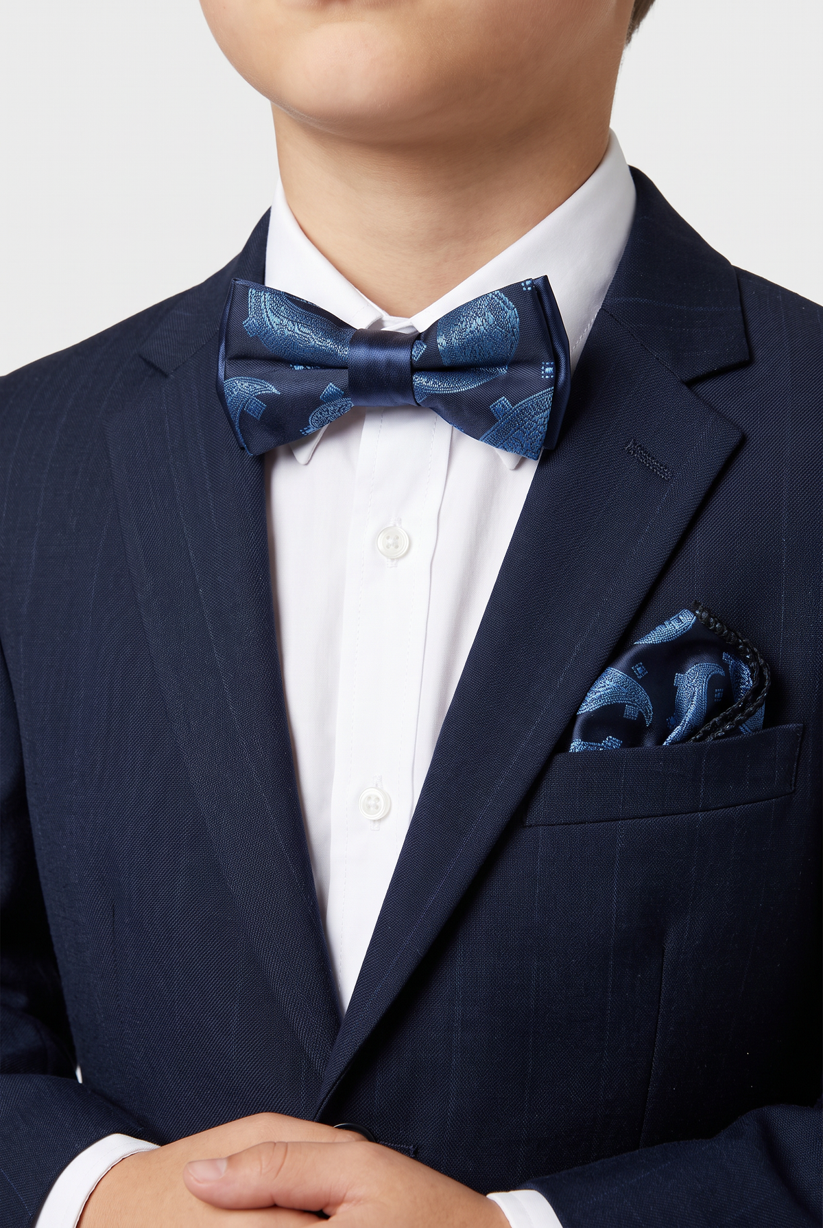 Nœud papillon à motif cachemire pour garçon et homme ou ensemble nœud papillon et pochette - bleu marine et Bleu
