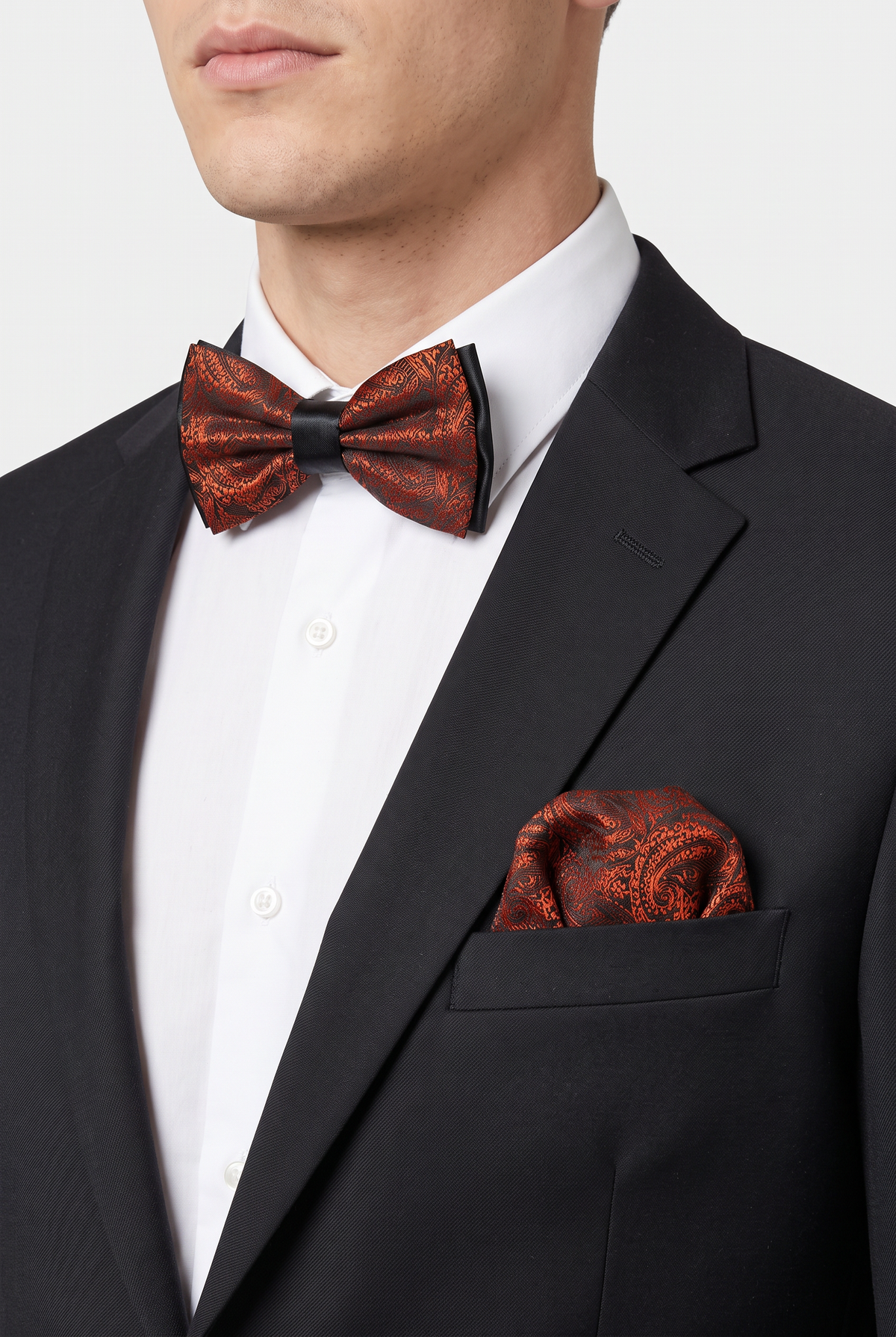 Ensemble nœud papillon et mouchoir à motif cachemire pour garçon et homme - Rouge