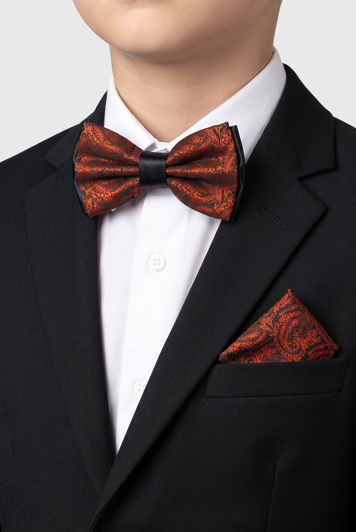 Ensemble nœud papillon et mouchoir à motif cachemire pour garçon et homme - Rouge