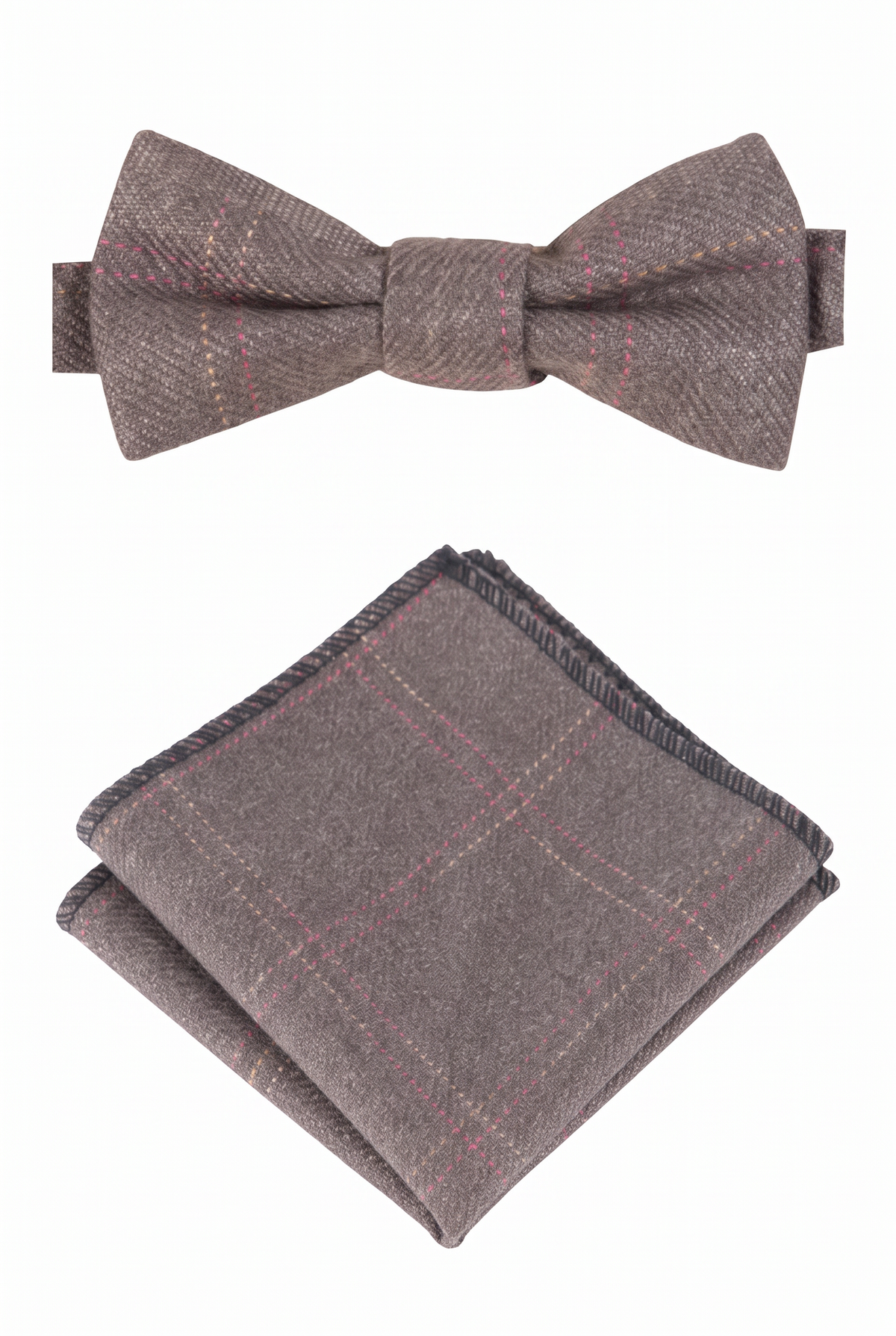 Boys & Men's Tweed Check Bow Tie Set - Tan Brown