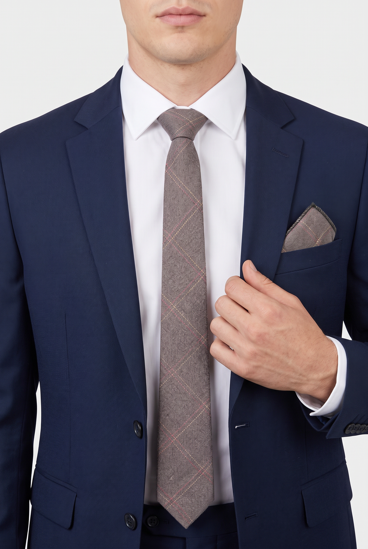 Jungen & Herren Tweed Karo Schlanke Krawatten-Set - Tan Braun