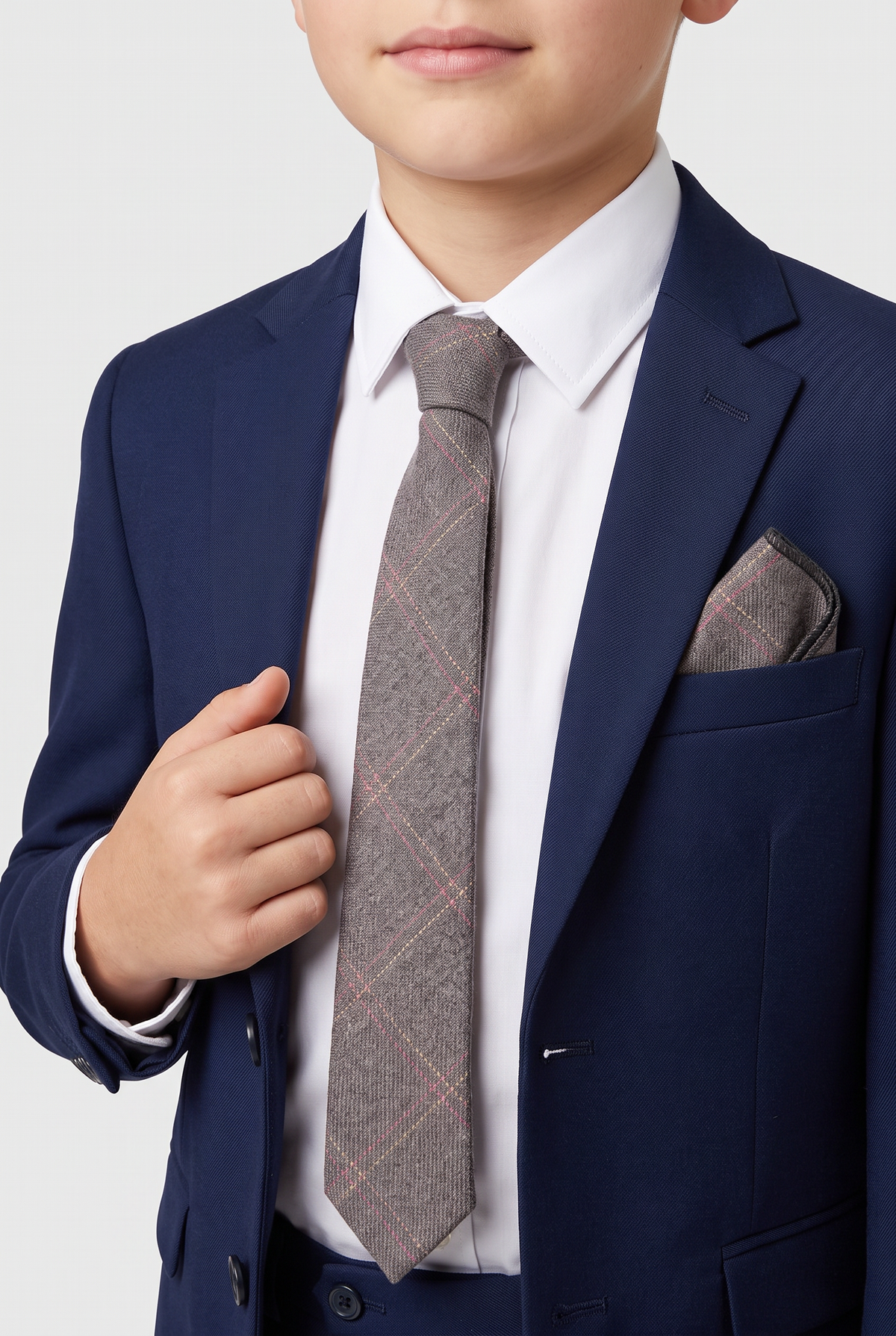 Jungen & Herren Tweed Karo Schlanke Krawatten-Set - Tan Braun