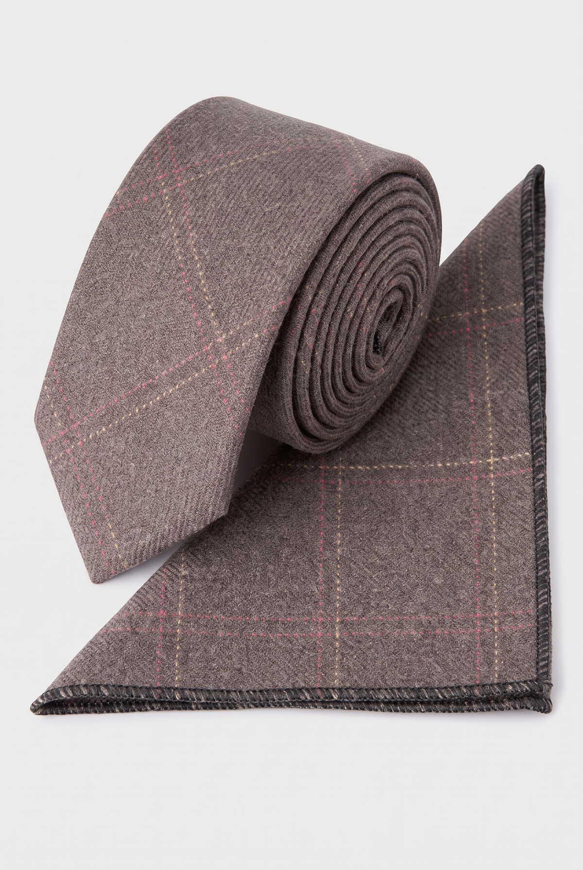 Jungen & Herren Tweed Karo Schlanke Krawatten-Set - Tan Braun