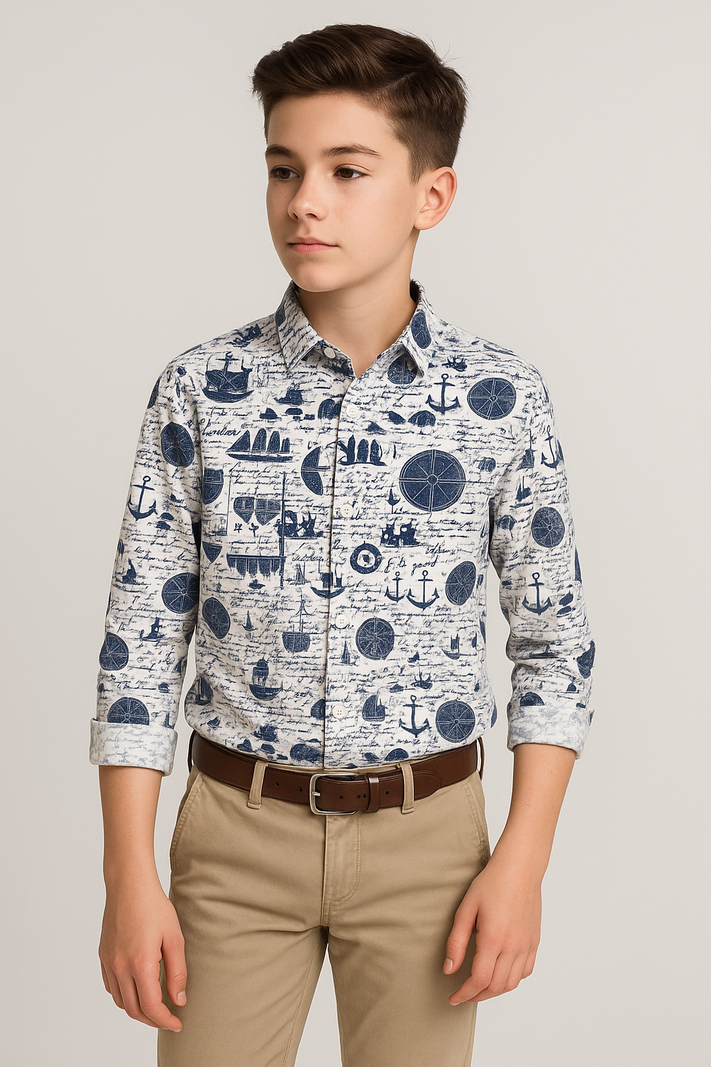 Jungen Nautisches Druckmodehemd - Marineblau